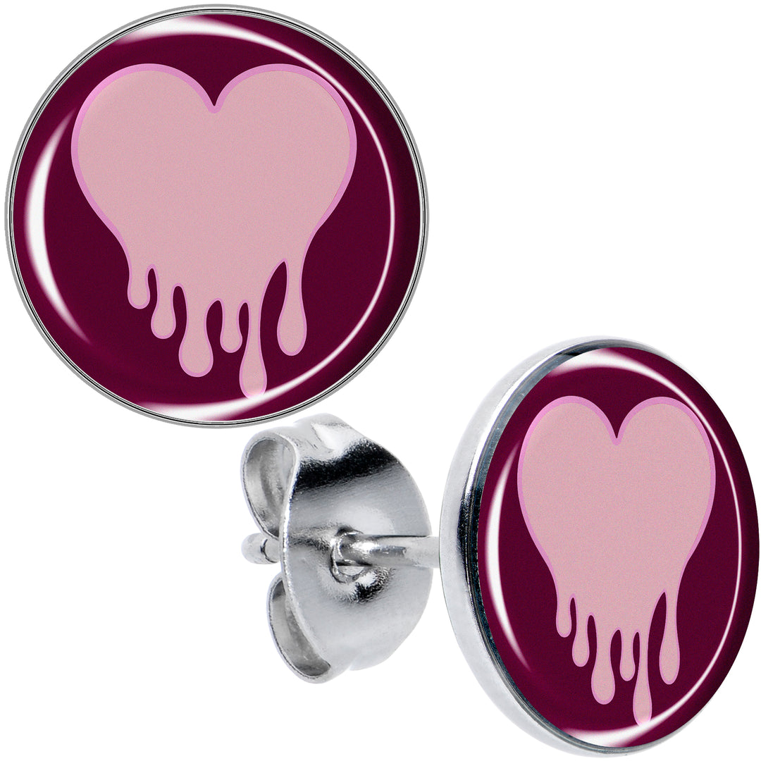 Pinkish Melting Heart Hypoallergenic Stainless Steel Stud Earrings
