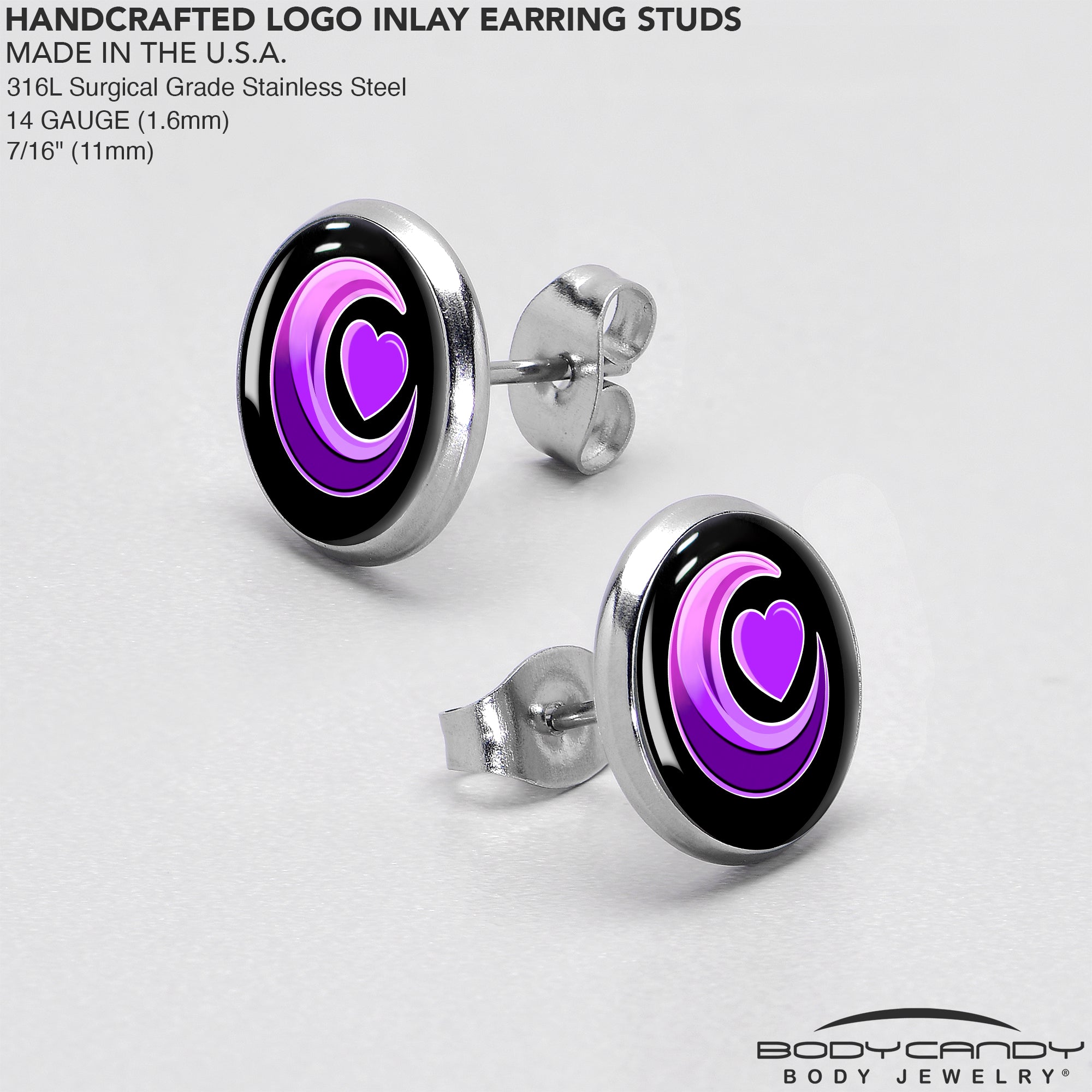 Crescent Moon Heart  Stainless Steel Stud Earrings custom design option