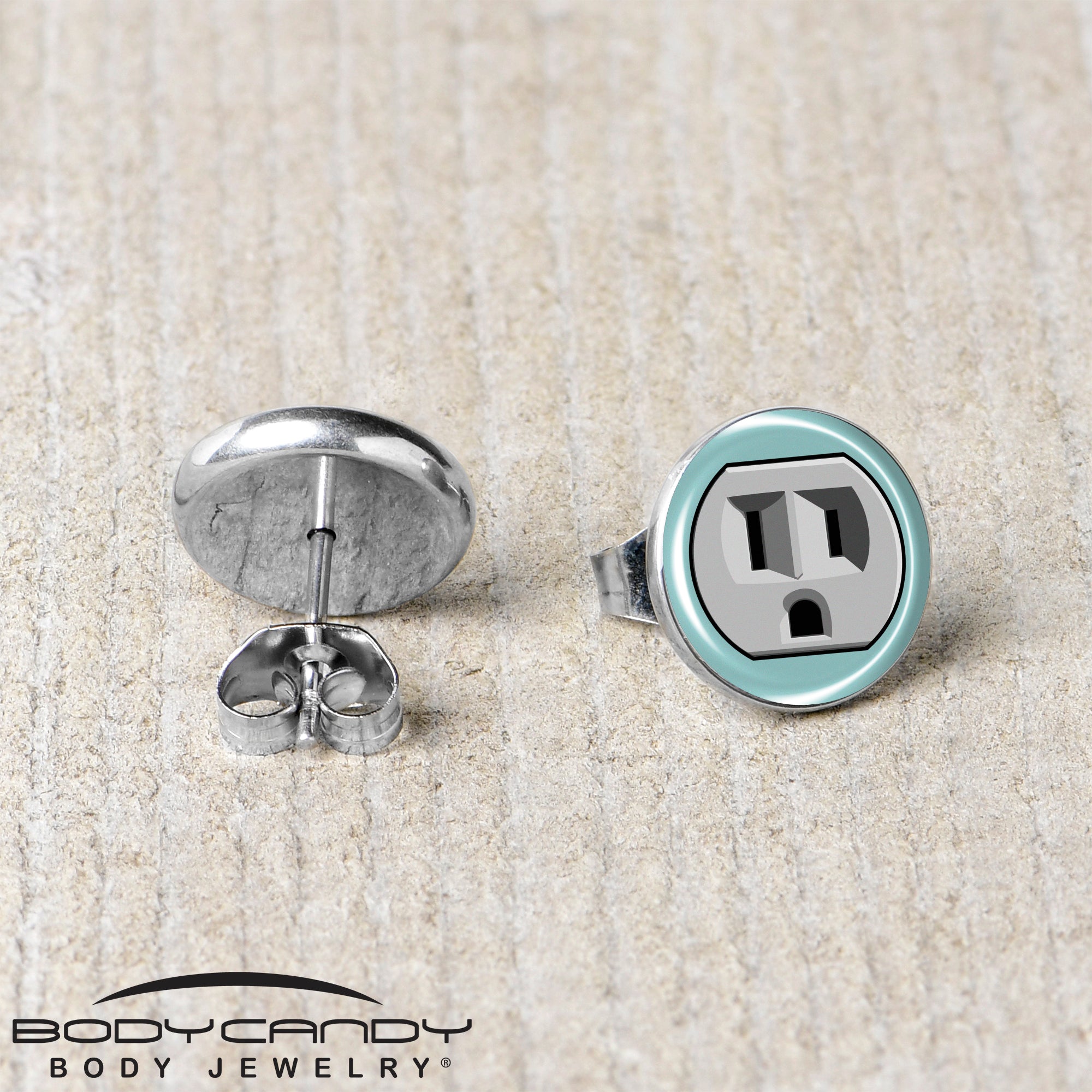 Frowning Plug Outlet  Stainless Steel Stud Earrings stainless steel hypoallergenic
