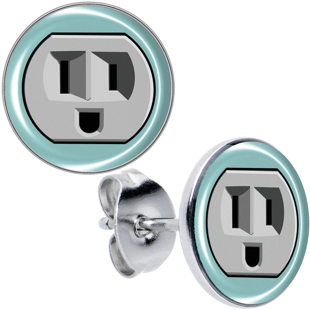 Smiling Plug Outlet Hypoallergenic Stainless Steel Stud Earrings