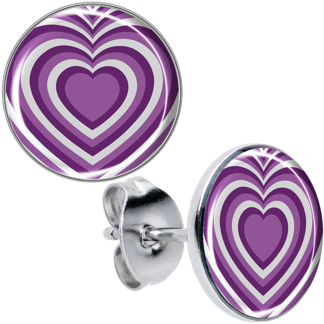 Purple Retro Heart Hypoallergenic Stainless Steel Stud Earrings