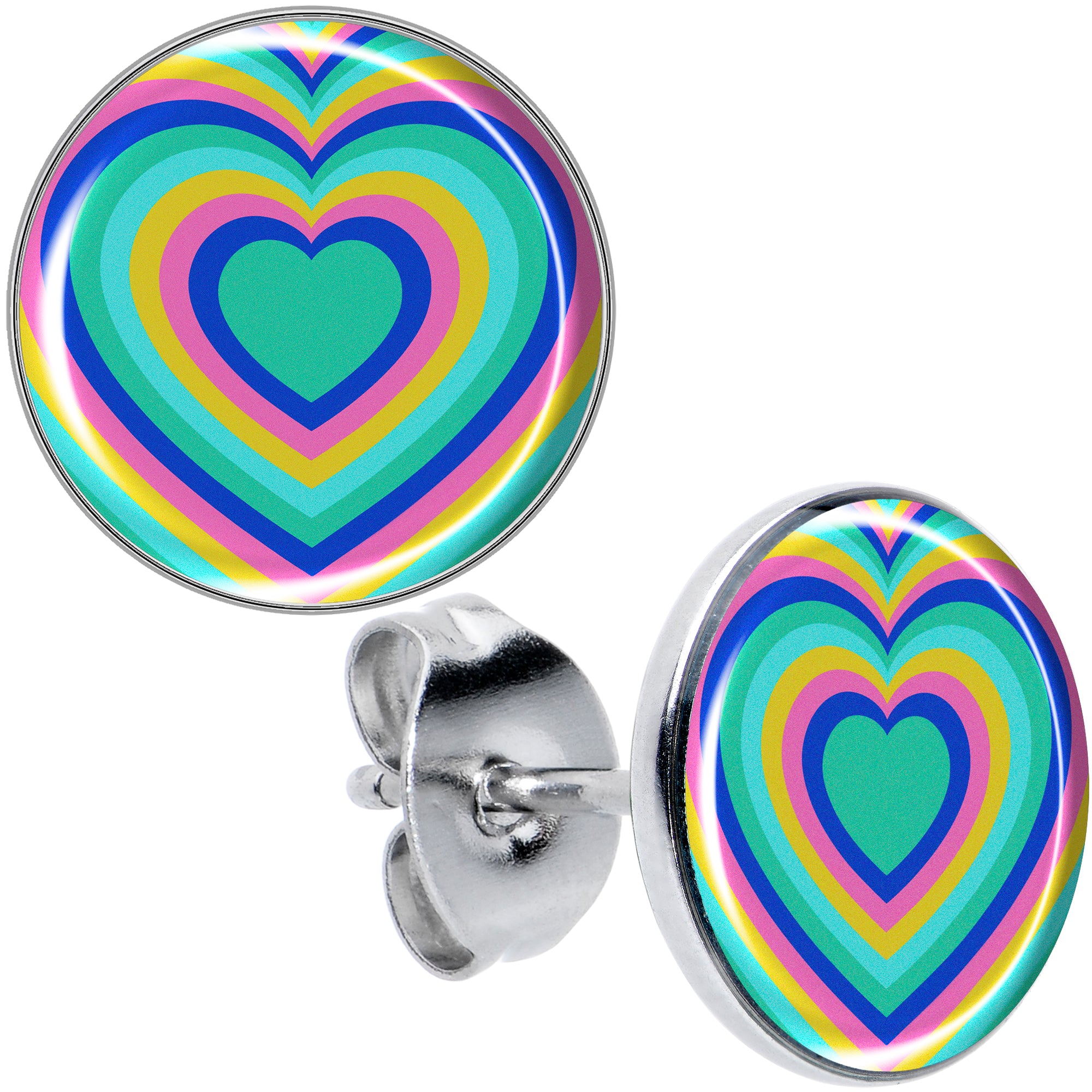 Rainbow Retro Heart Hypoallergenic Stainless Steel Stud Earrings
