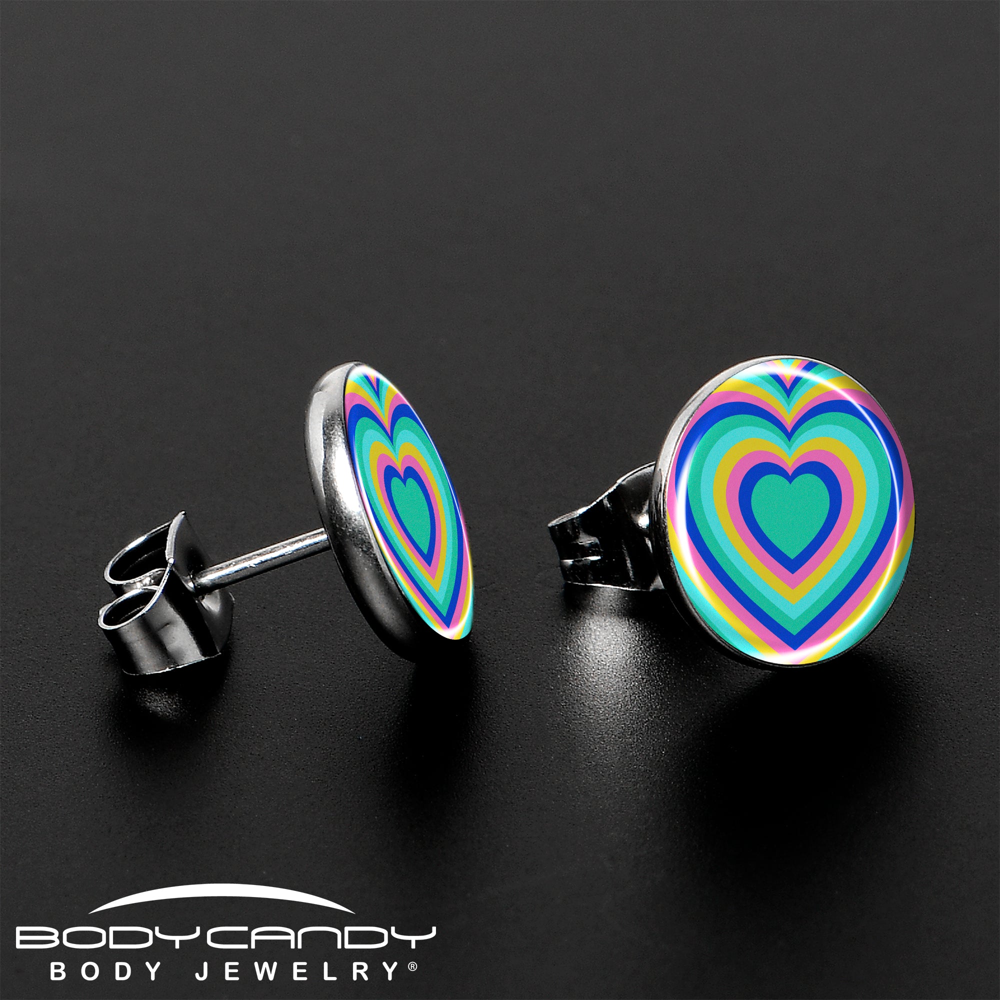 Rainbow Retro Heart  Stainless Steel Stud Earrings stylish jewelry