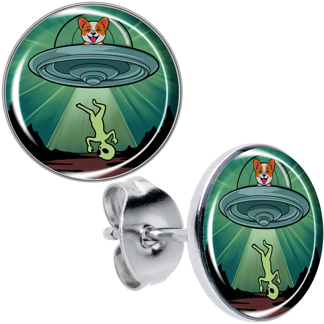 Reverse Alien UFO Abduction Hypoallergenic Stainless Steel Stud Earrings