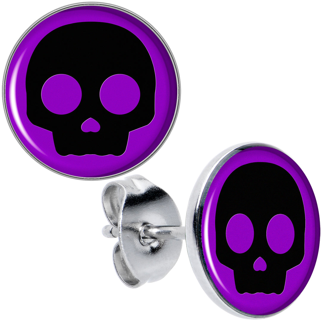 Purple Black Simple Skull Hypoallergenic Stainless Steel Stud Earrings
