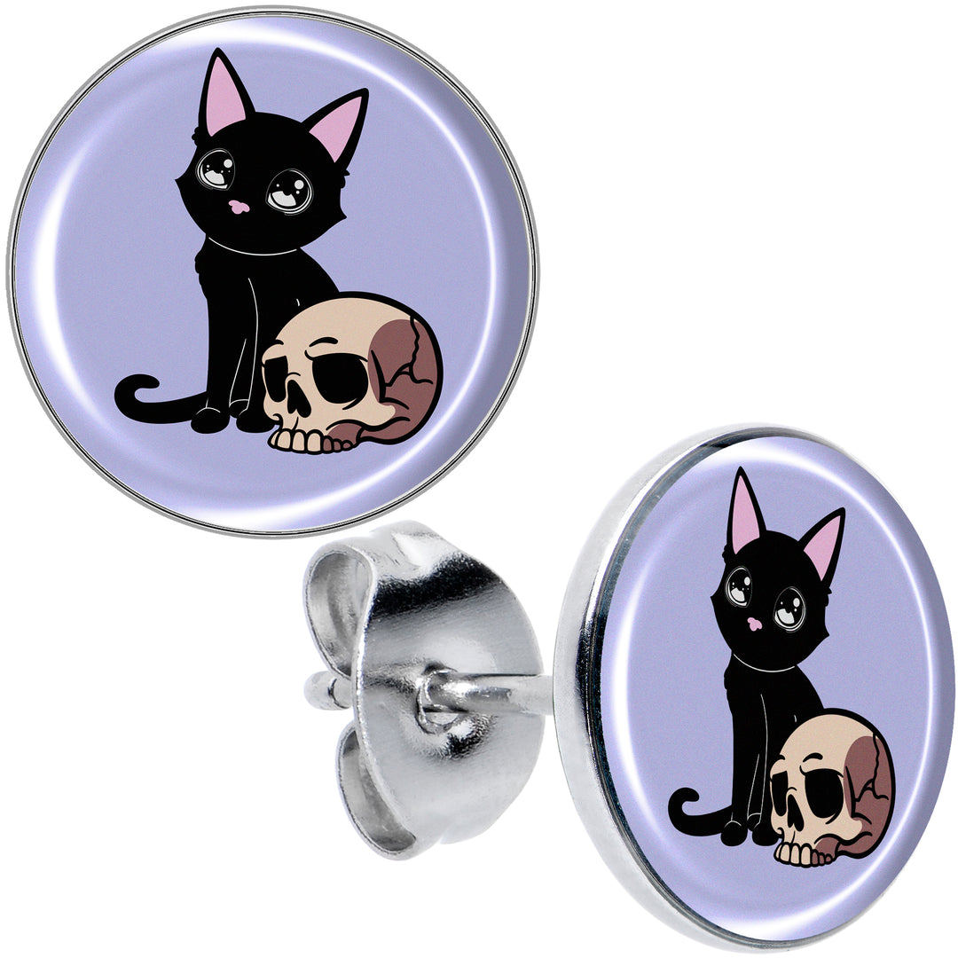 Skull Cat Hypoallergenic Stainless Steel Stud Earrings