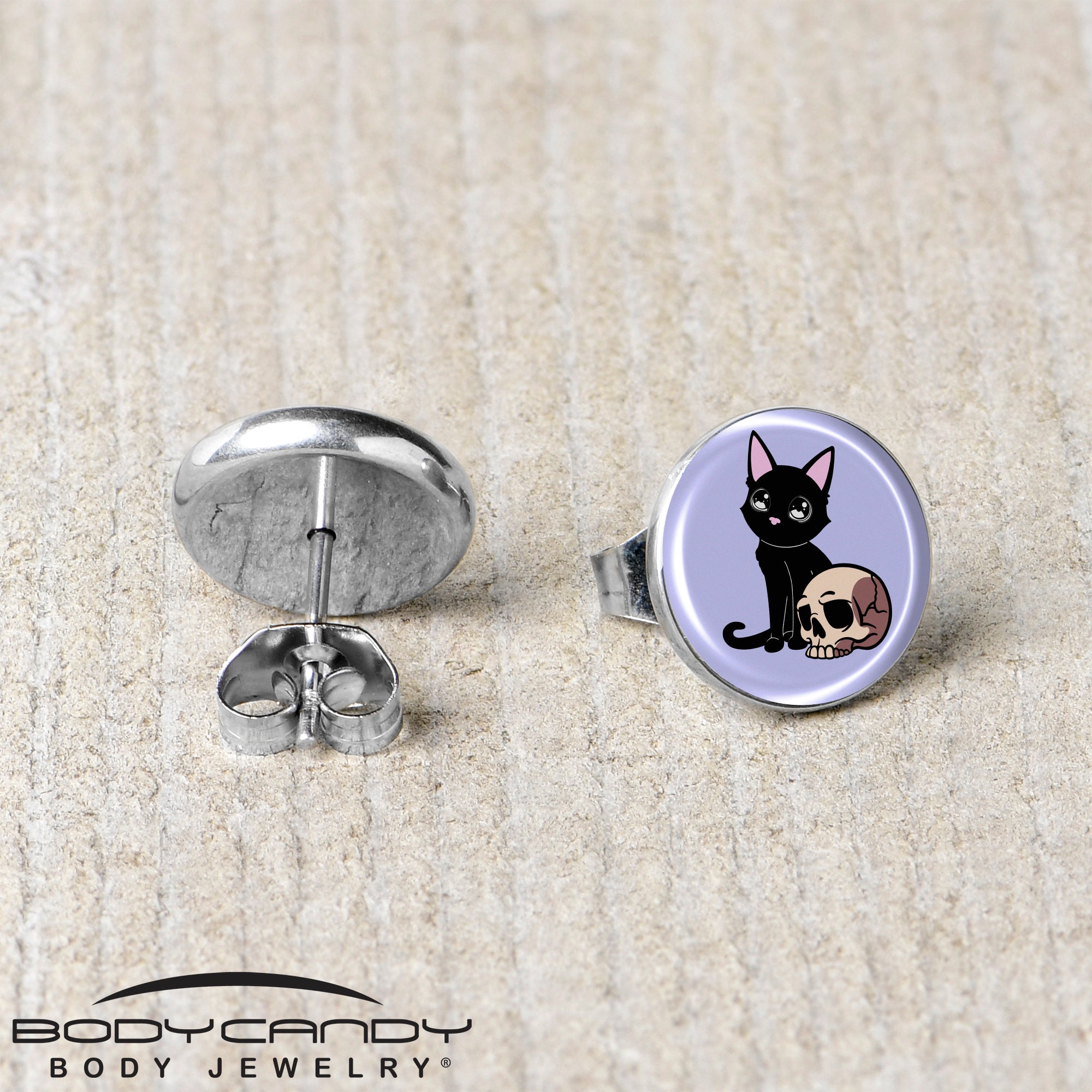 Skull Cat  Stainless Steel Stud Earrings stainless steel hypoallergenic