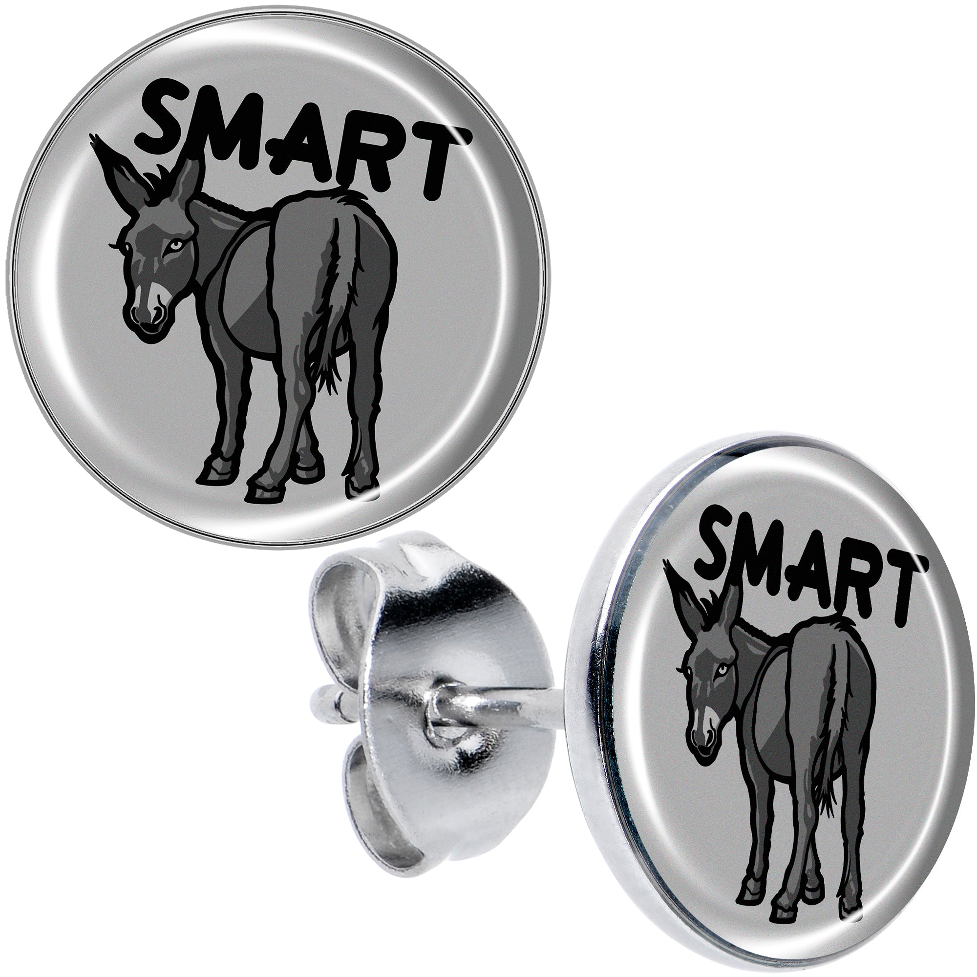 Donkey Smart Ass Hypoallergenic Stainless Steel Stud Earrings