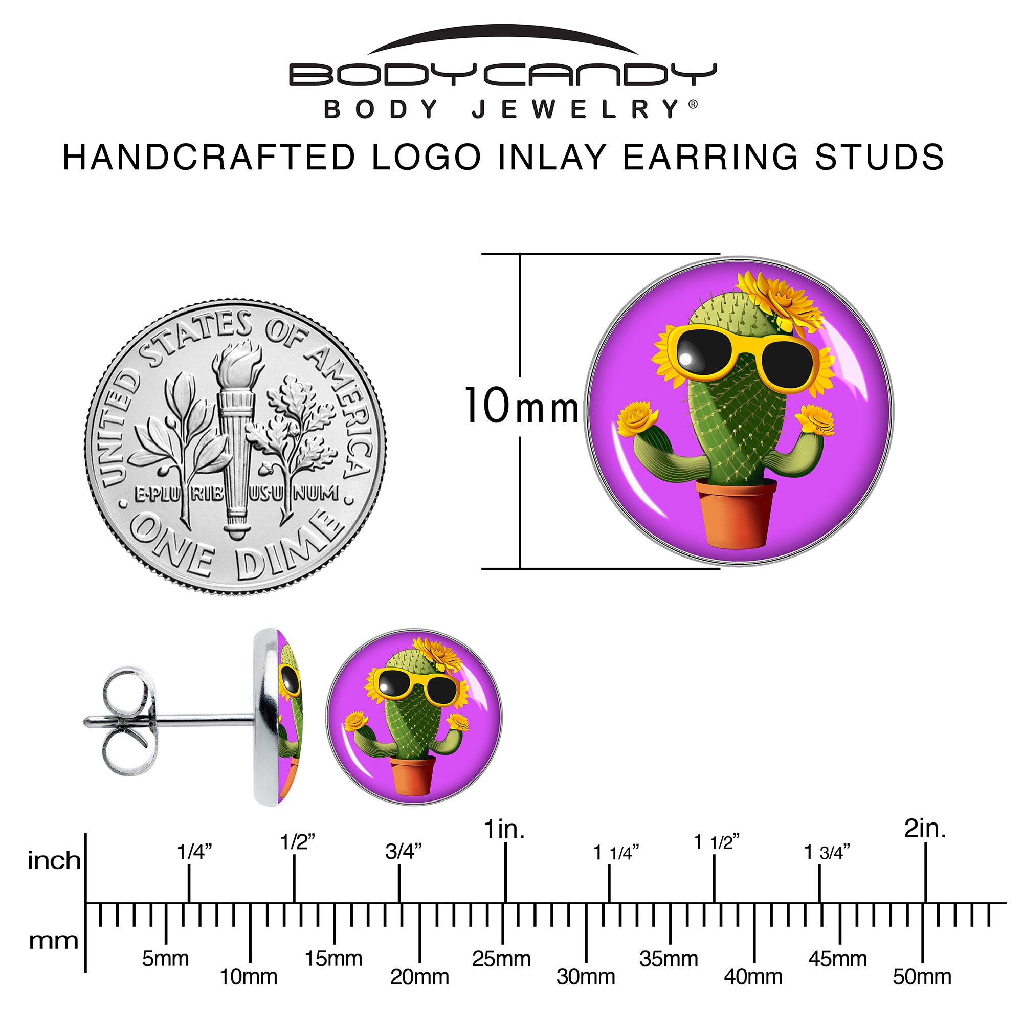 Sunflower Cactus  Stainless Steel Stud Earrings perfect for sensitive ears