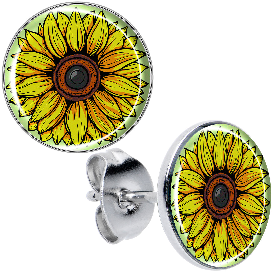Blossom Creation Yellow Sunflower Hypoallergenic Stainless Steel Stud Earrings