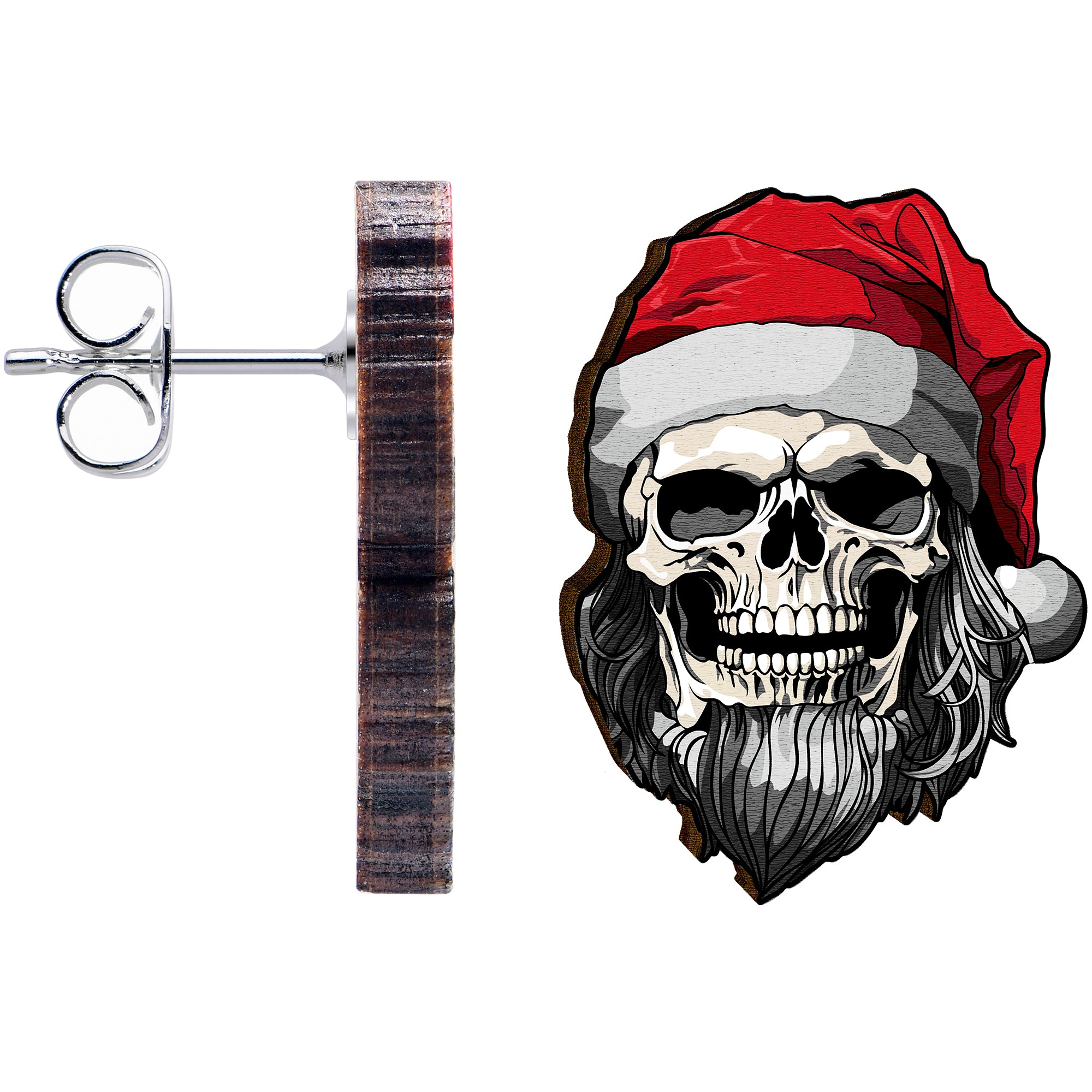 Handmade Wooden Skeleton Claus Holiday Christmas  Stainless Steel Stud Earrings stylish jewelry
