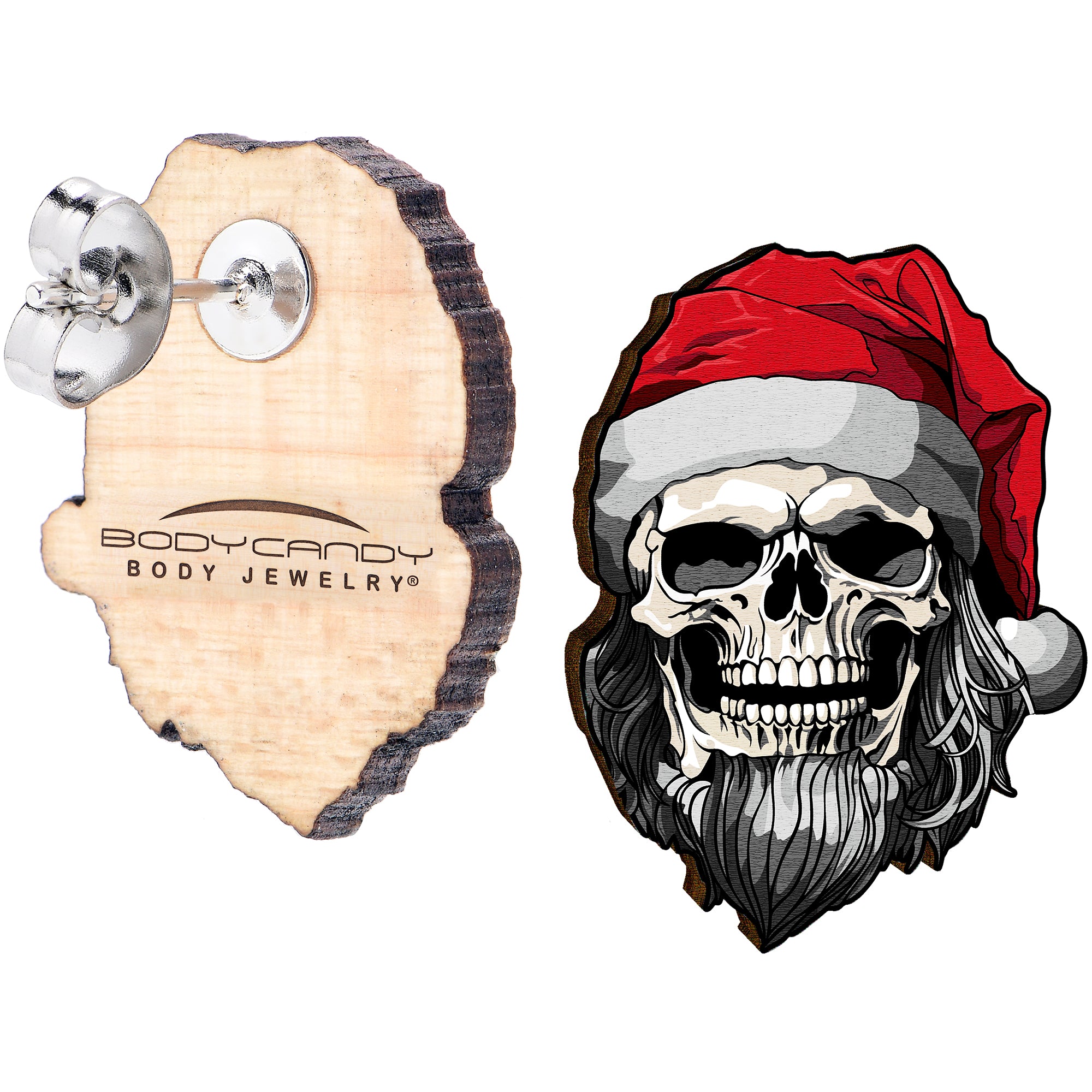 Handmade Wooden Skeleton Claus Holiday Christmas  Stainless Steel Stud Earrings handmade design