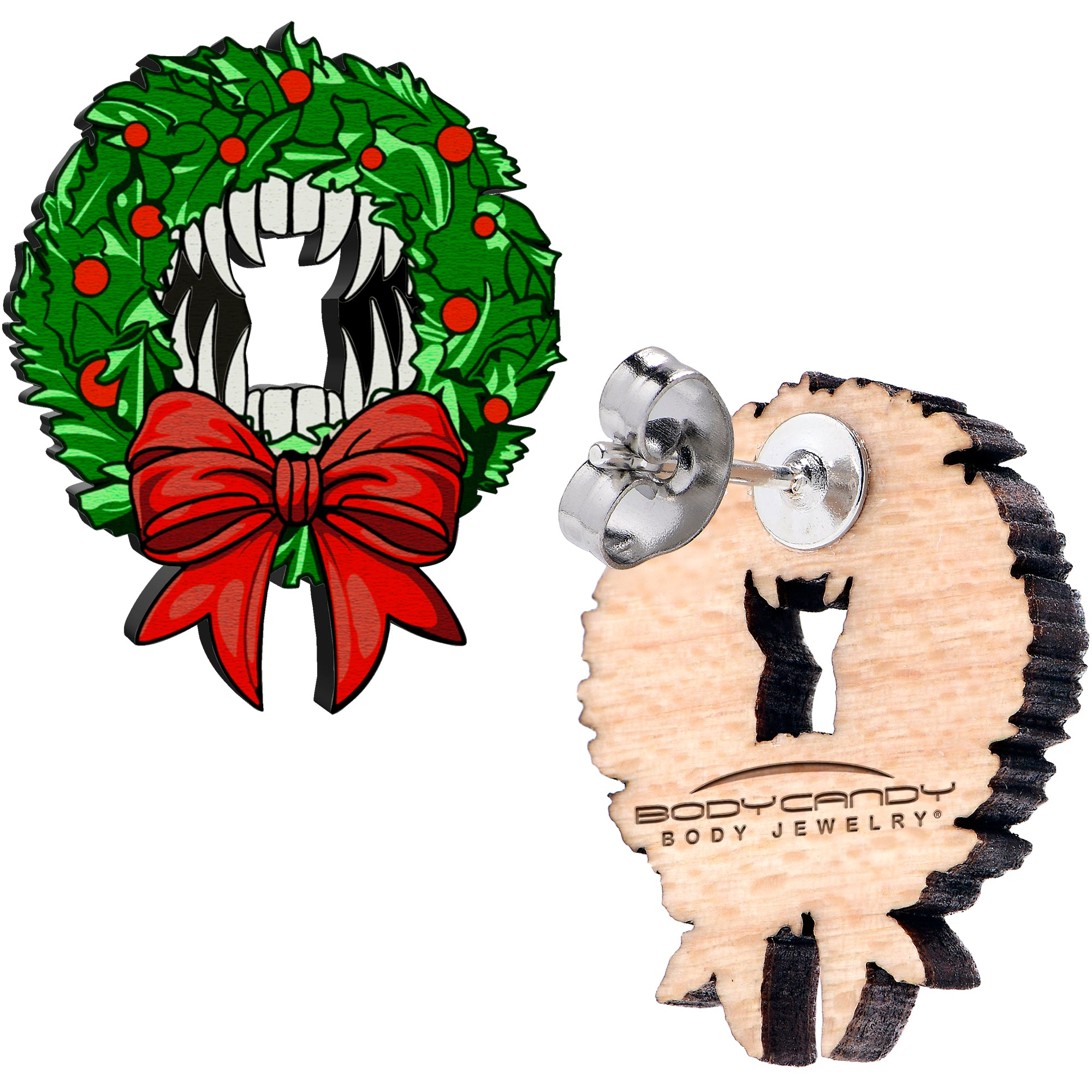 Handmade Wooden Vampire Wreath Holiday Christmas  Stainless Steel Stud Earrings stylish jewelry