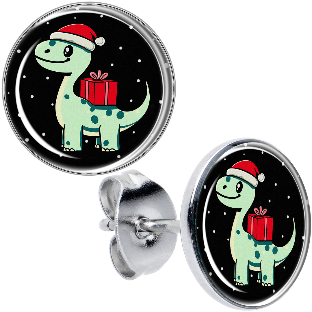 Christmas holiday dinosaur stud earrings