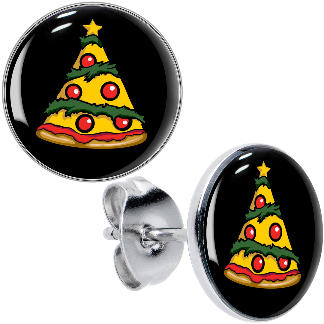 Christmas holiday pizza tree stud earrings