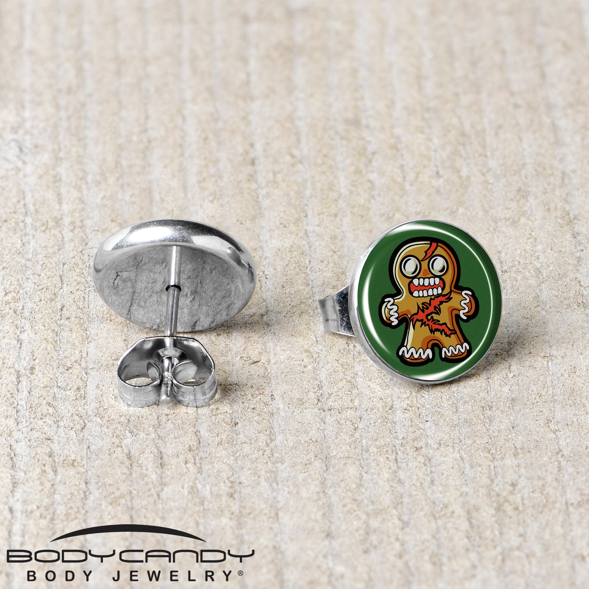 Gingerbread Man Stud Earrings with Zombie Twist
