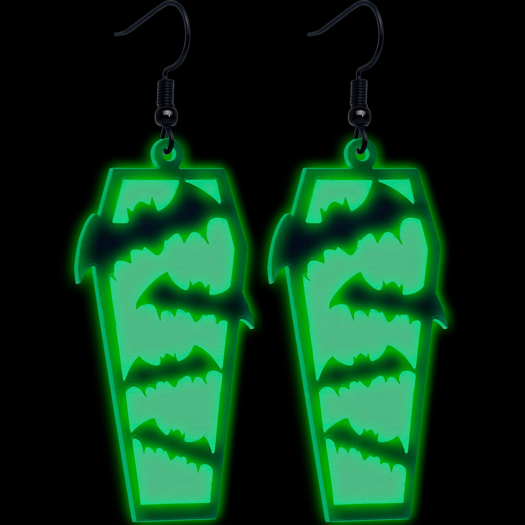 Onyx O Black Bat Coffin Earrings Glow in the Dark