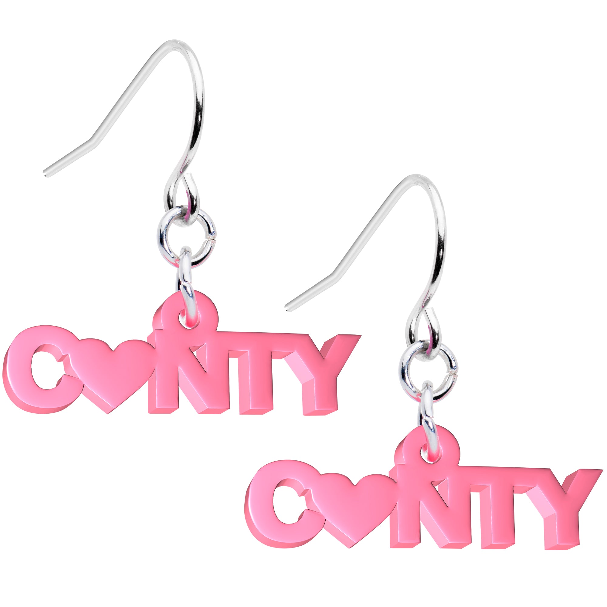 Pink Acrylic Cunty Heart Dangle Earrings
