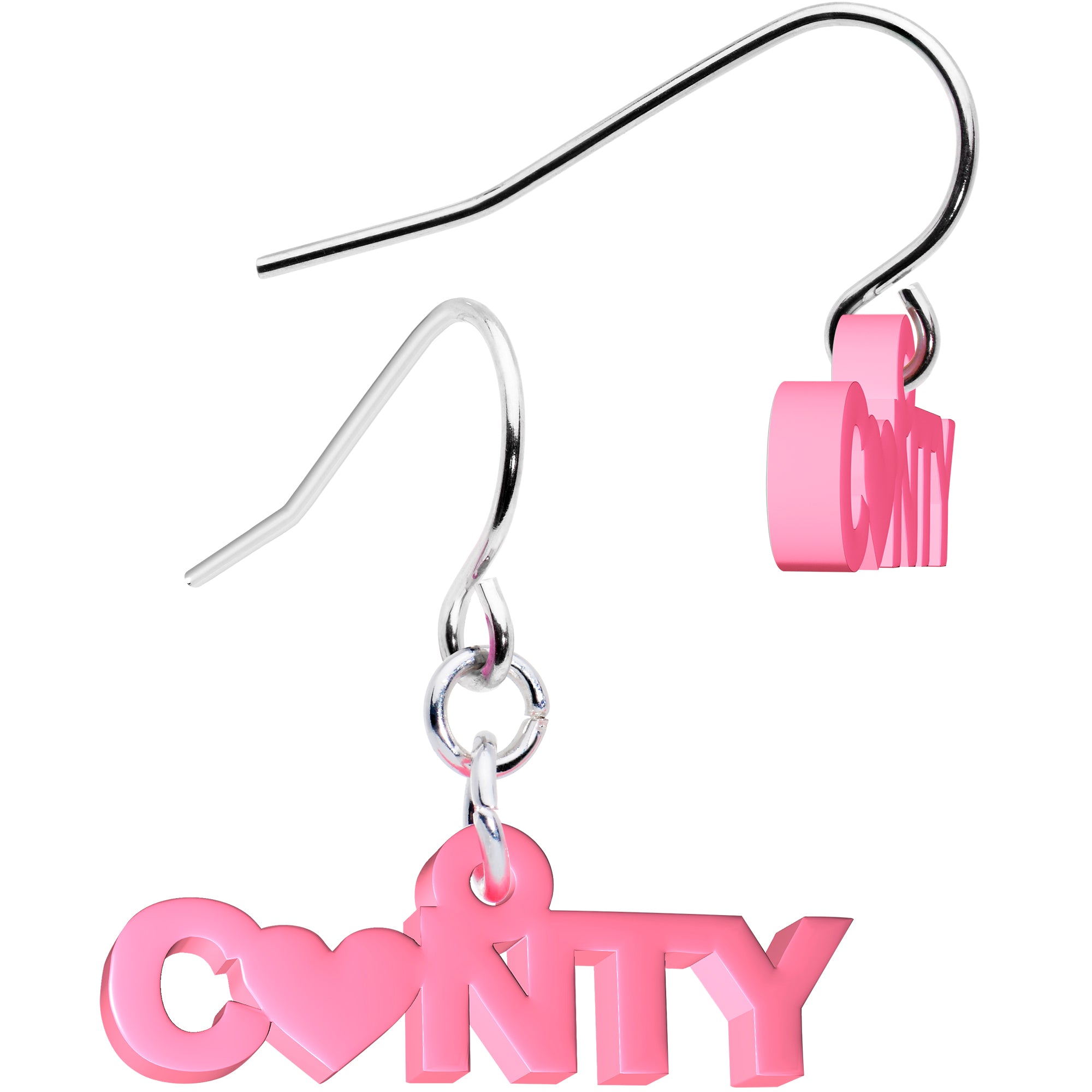 Pink Acrylic Cunty Heart Dangle Earrings