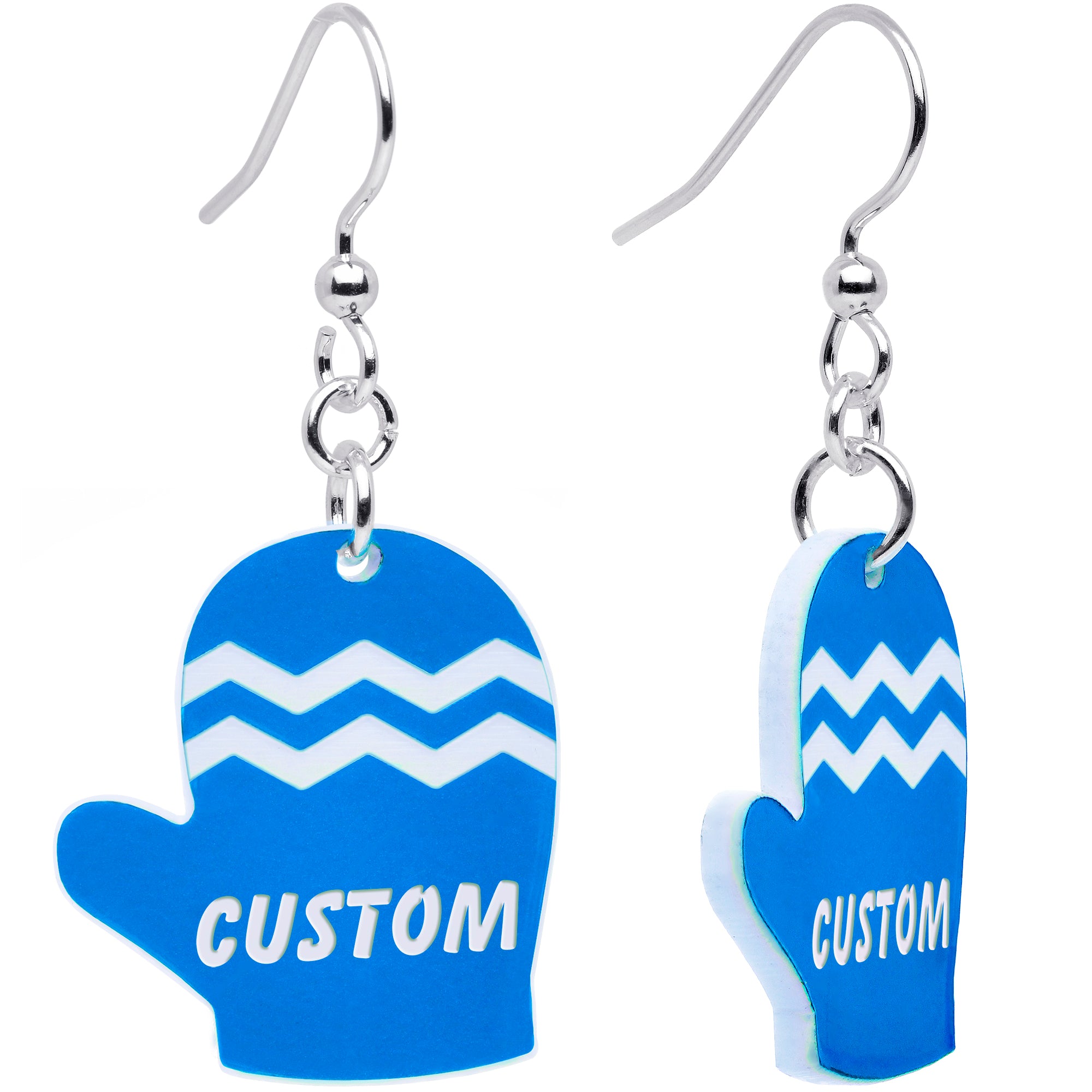 Custom Zig Zag Red Mittens Personalized Dangle Earrings handmade design