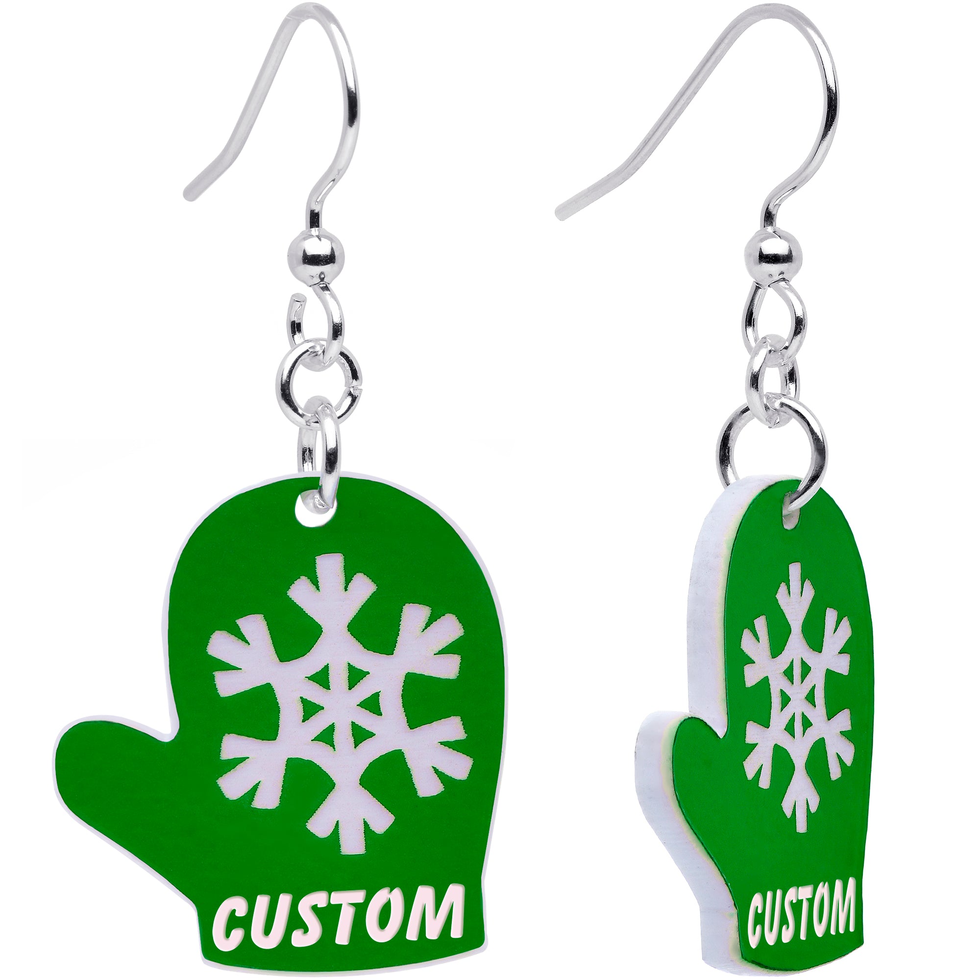 Custom Zig Zag Red Mittens Personalized Dangle Earrings custom design option