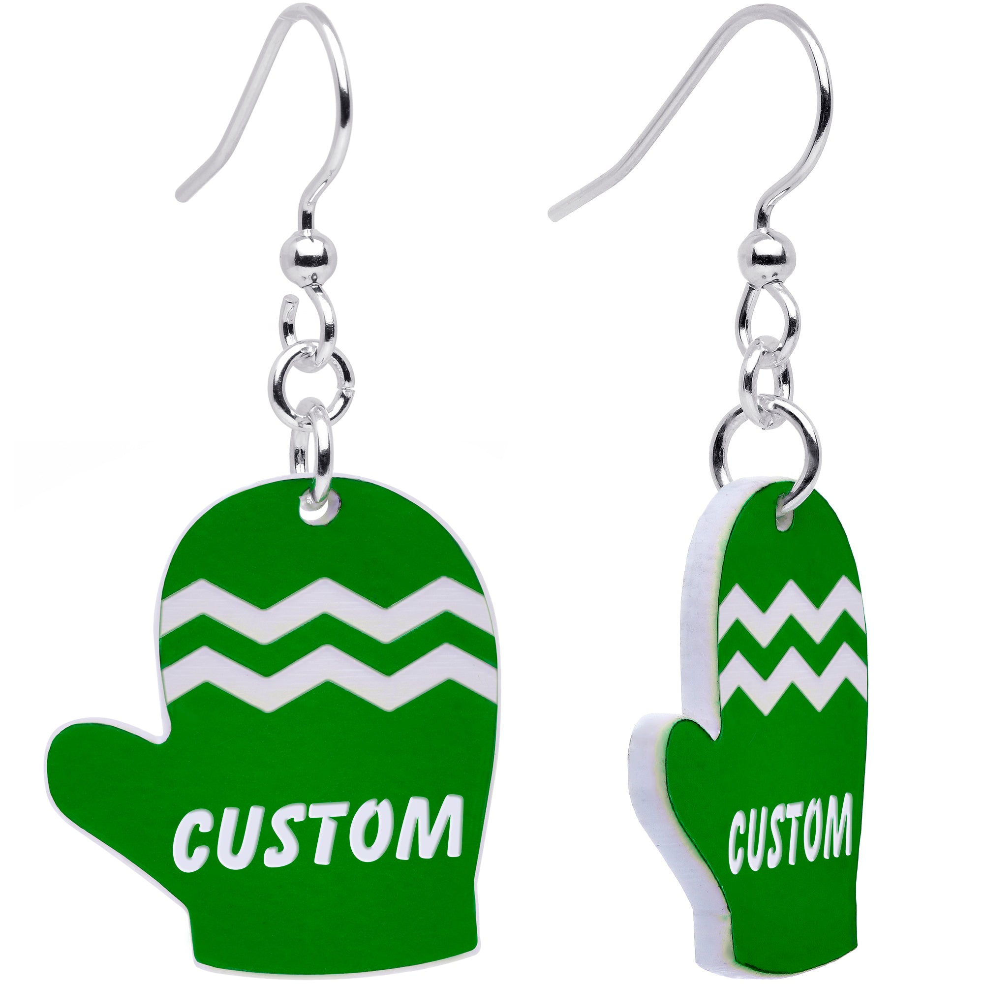 Custom Holiday Mittens Personalized Dangle Earrings (More Colors)