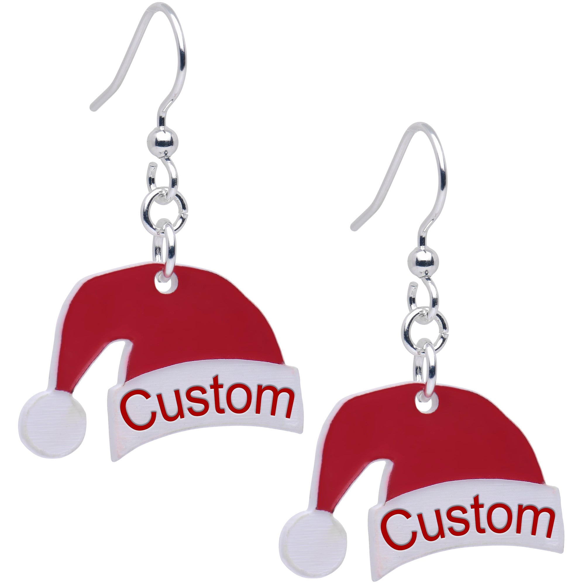 Custom Santa Hat Personalized Fishhook Dangle Earrings