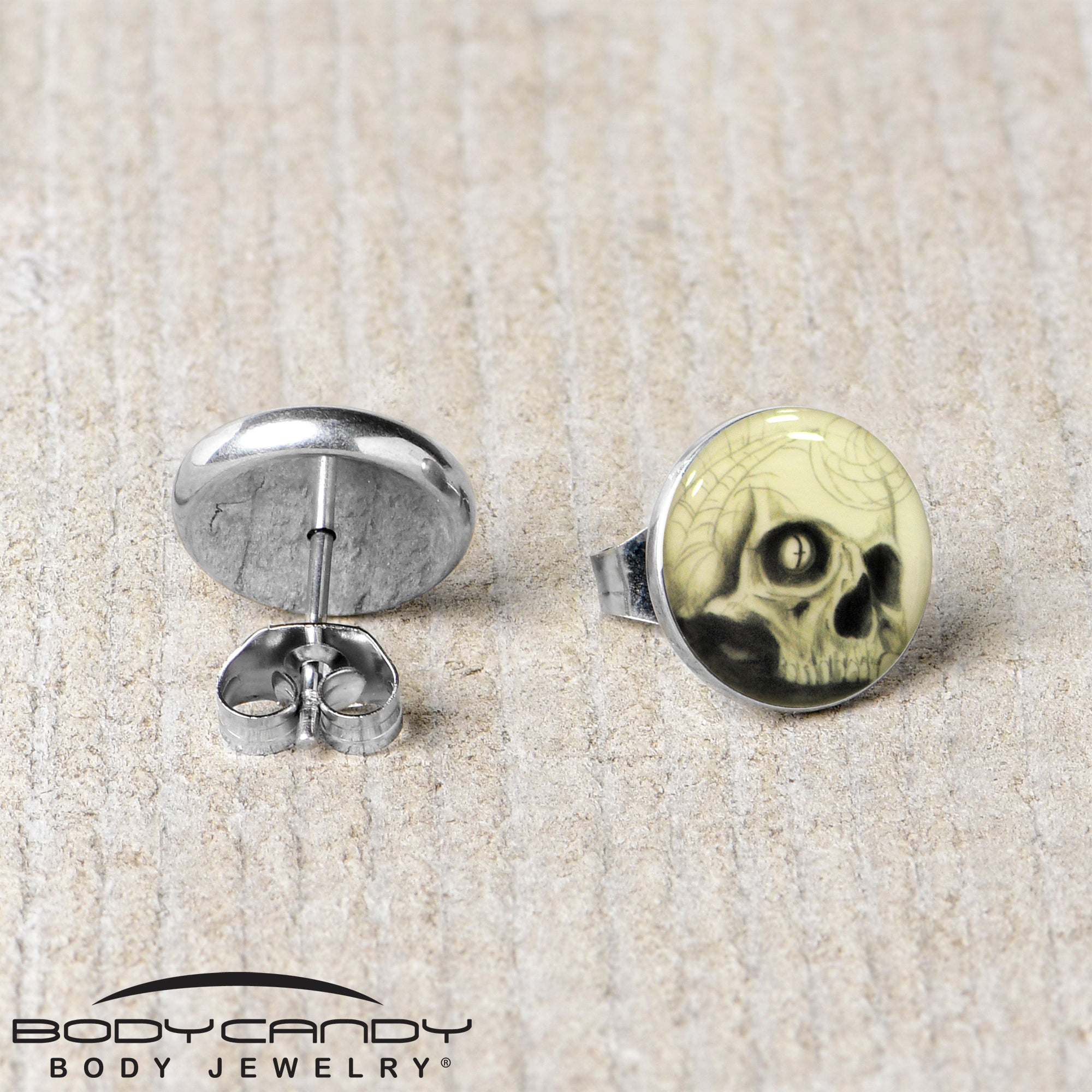 Webbed Skull Glow in the Dark  Stainless Steel Stud Earrings stylish jewelry