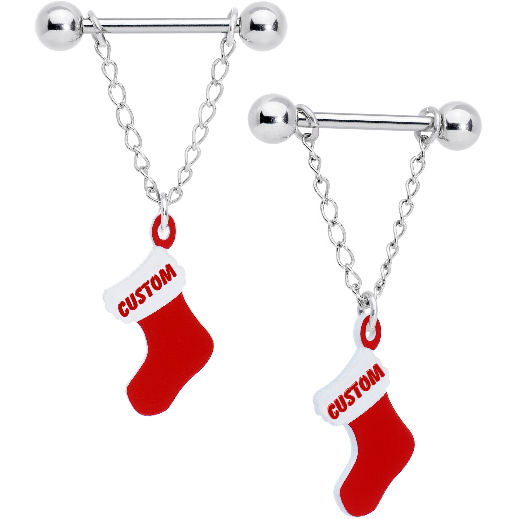 Handcrafted Custom Stocking Personalized Holiday Christmas Stocking Nipple Ring Set