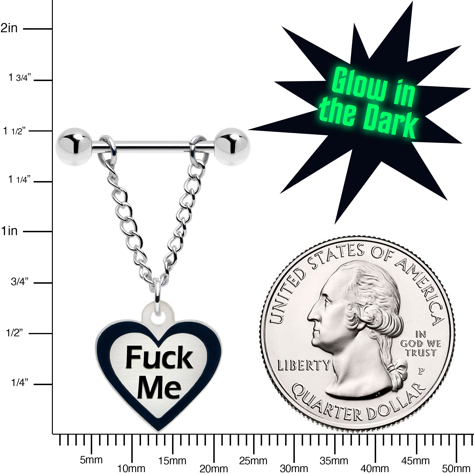 Glow in the Dark Heart F*ck Me Chain Dangle Nipple Ring Set