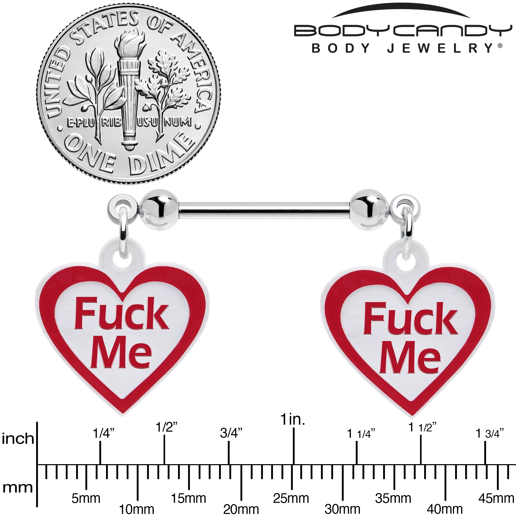 Heart Dangle Nipple Rings Red White Design