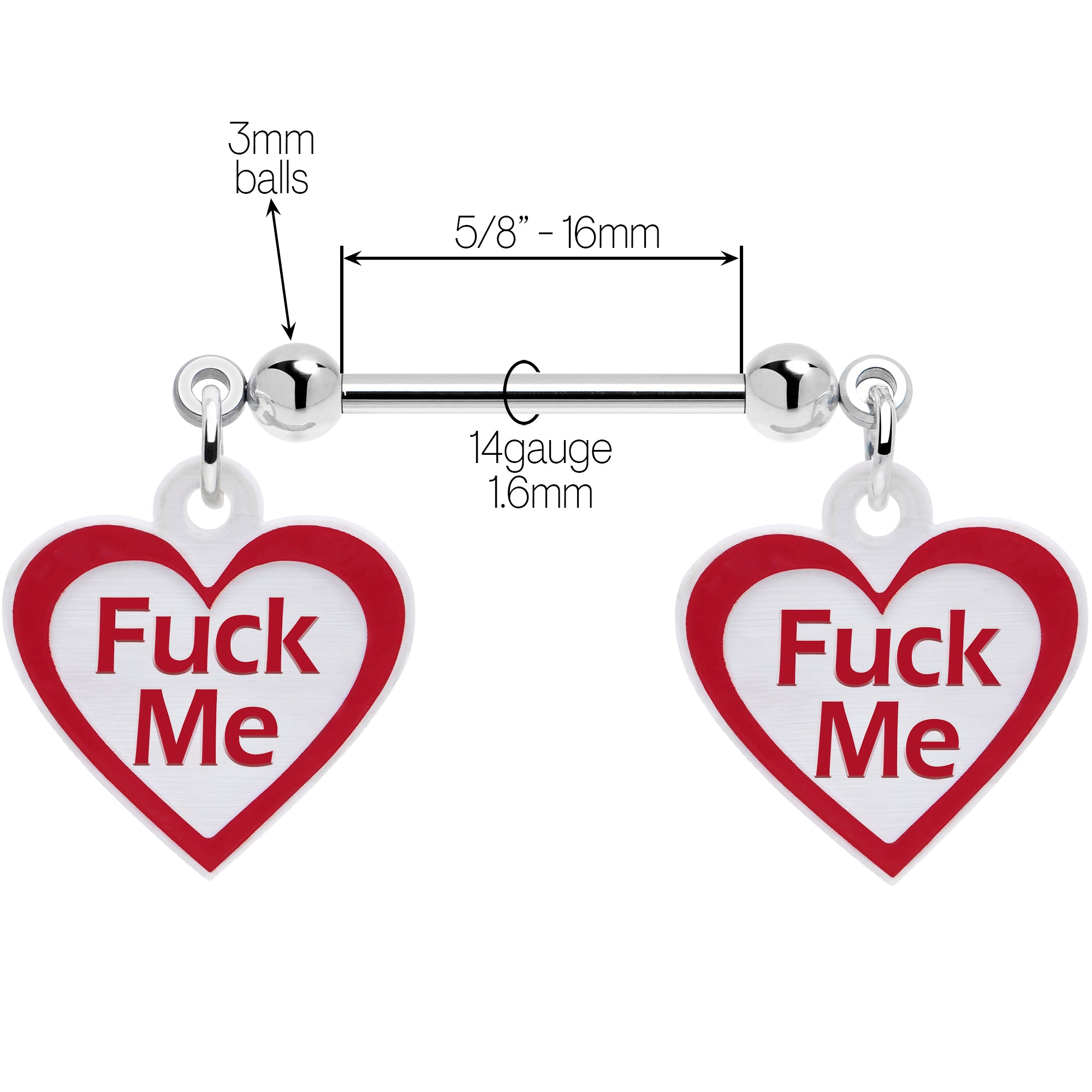 Red White Heart F*ck Me Nipple Jewelry Set