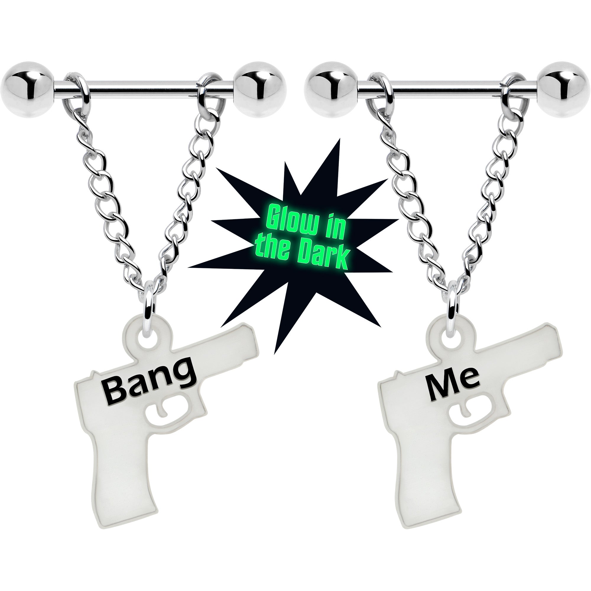 Bang Me Gun Nipple Ring Set Glow in the Dark