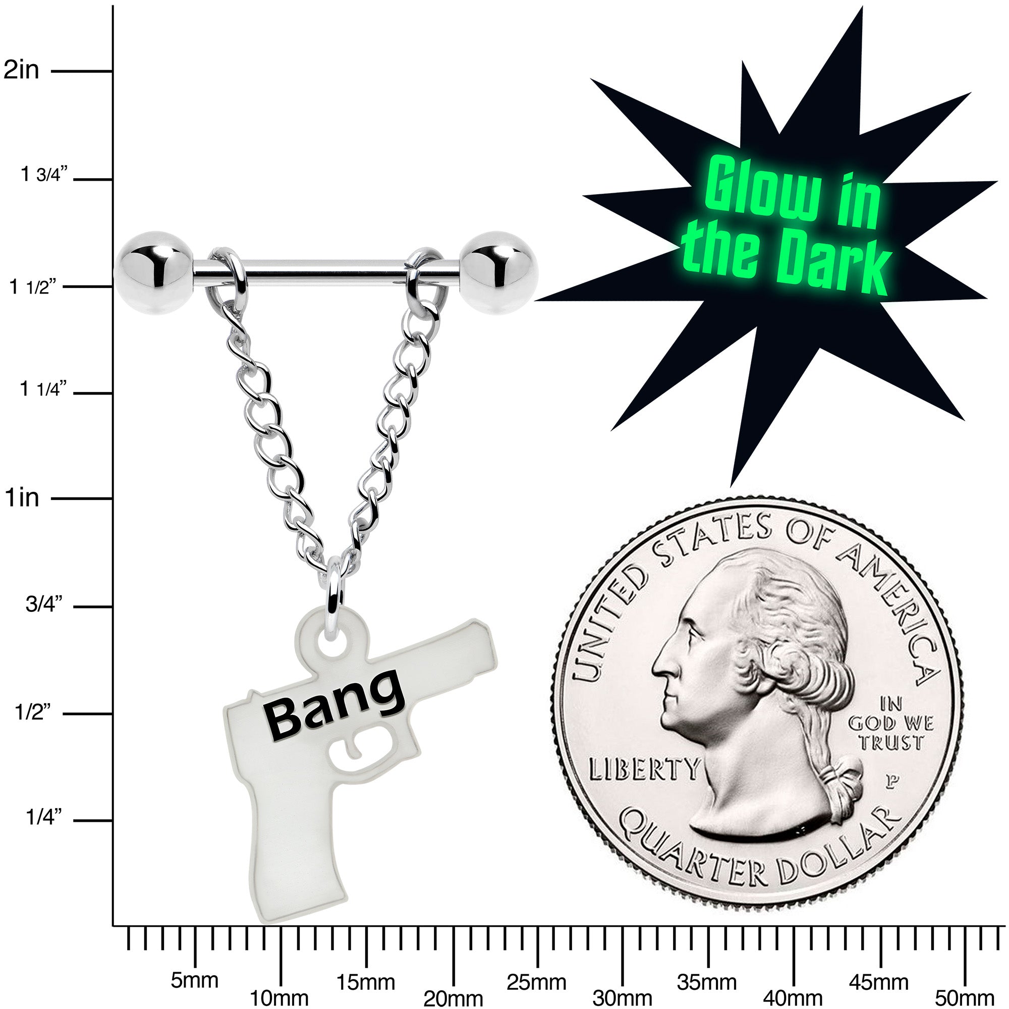 Gun Dangle Nipple Ring Glow in the Dark Jewelry