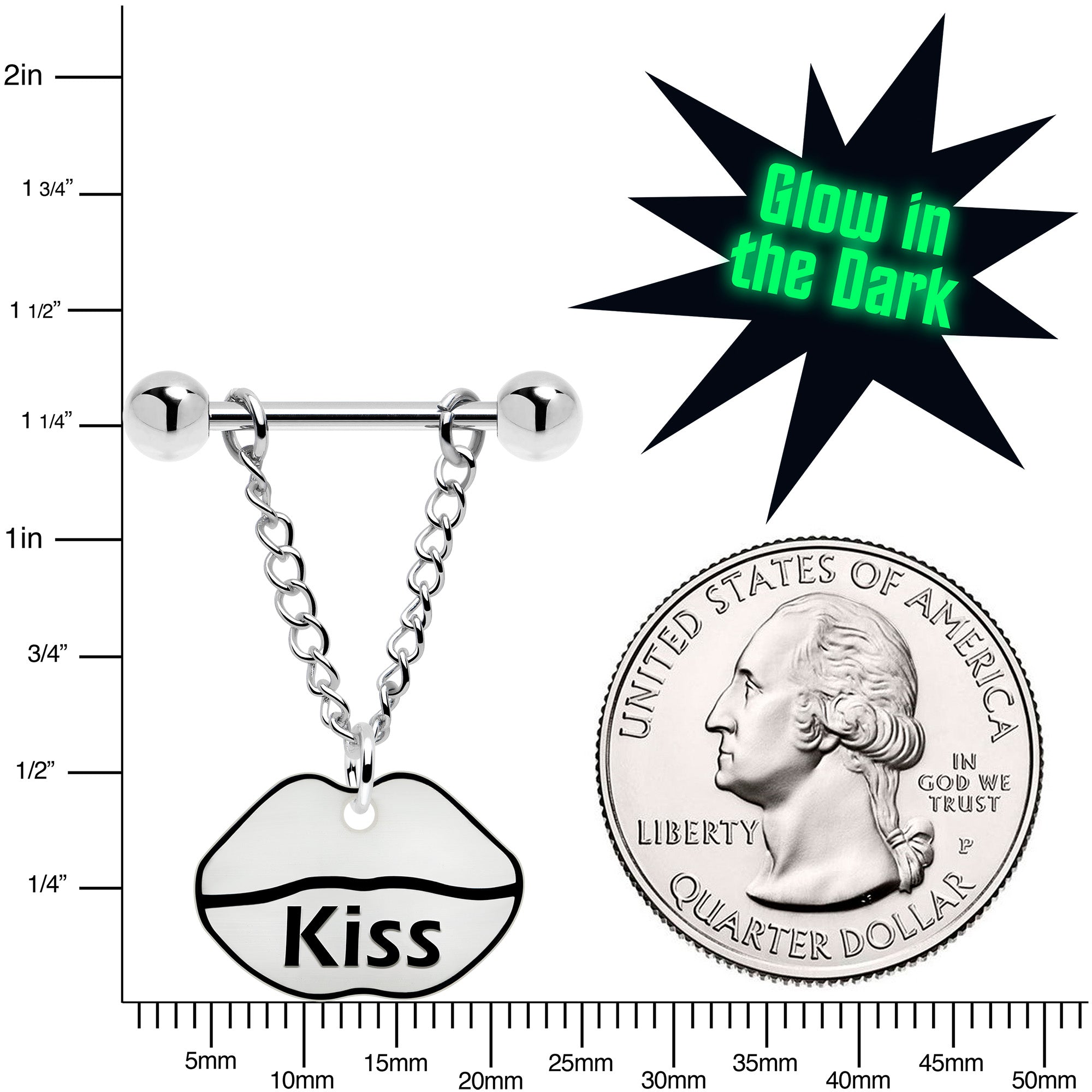 Hot Lips Dangle Nipple Ring Glow in the Dark Jewelry