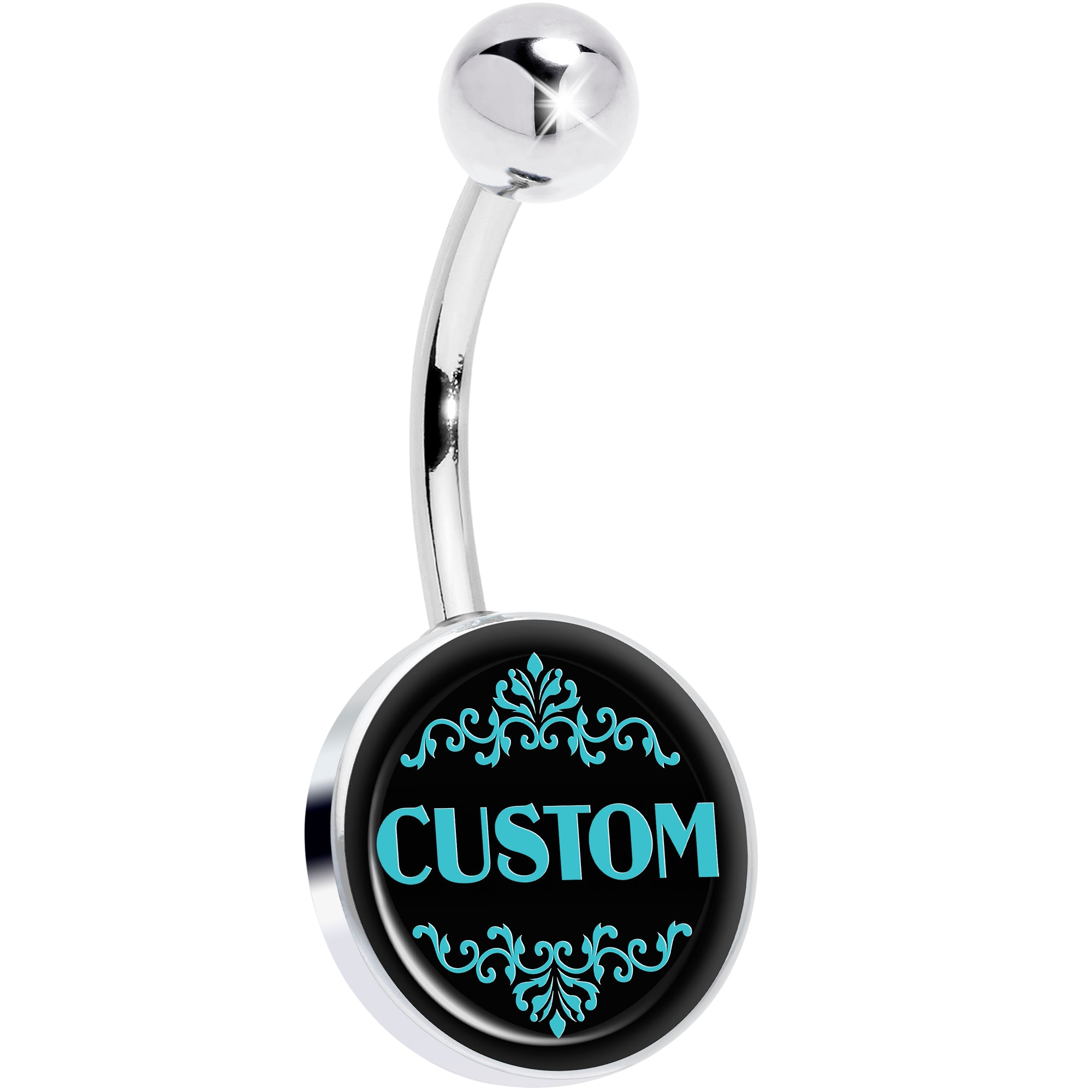 Custom Teal Personalized Name Belly Ring