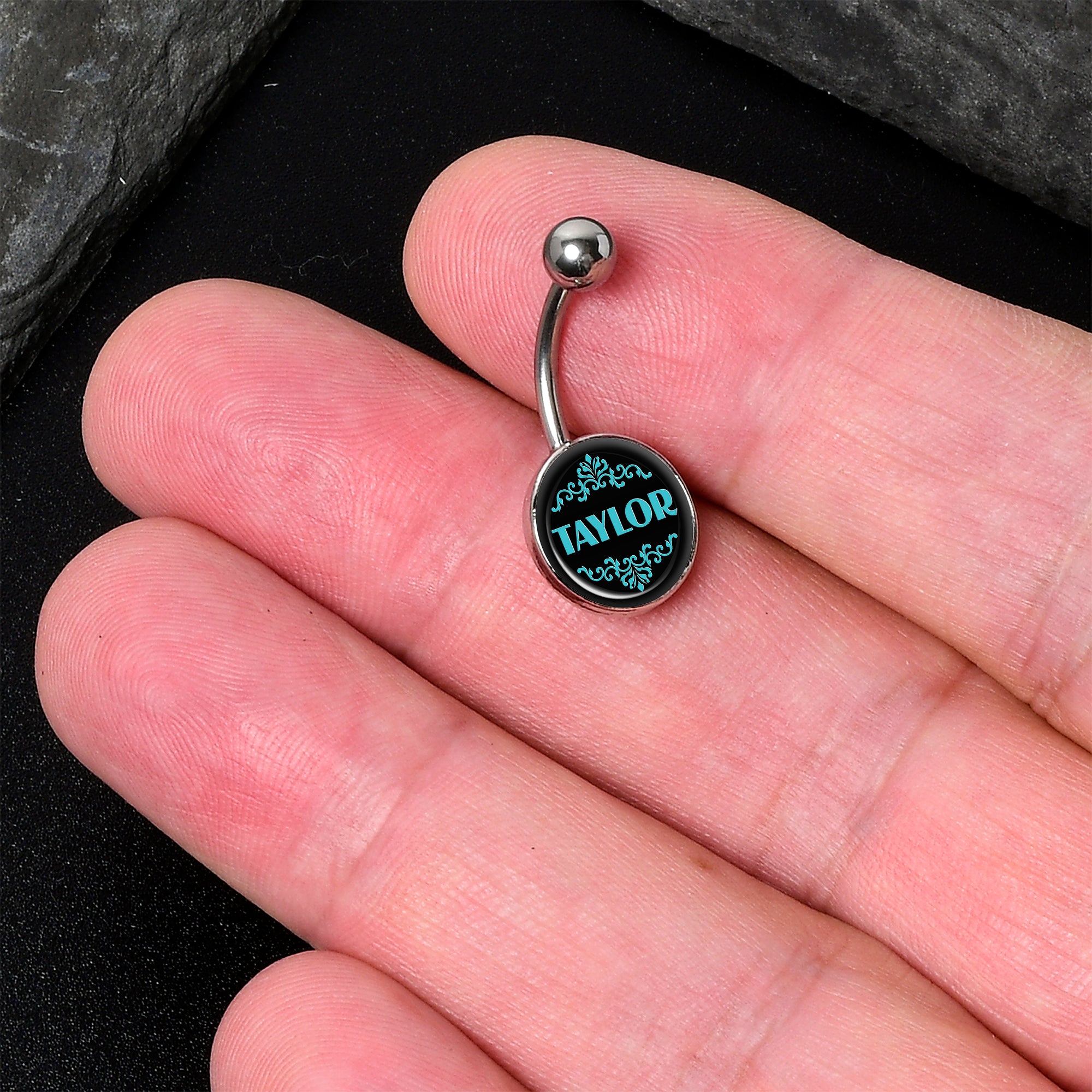 Custom Teal Personalized Name Belly Ring