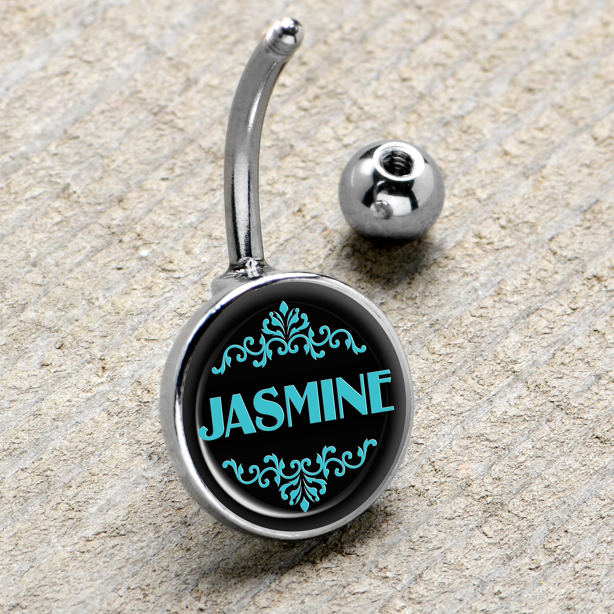 Custom Teal Personalized Name Belly Ring