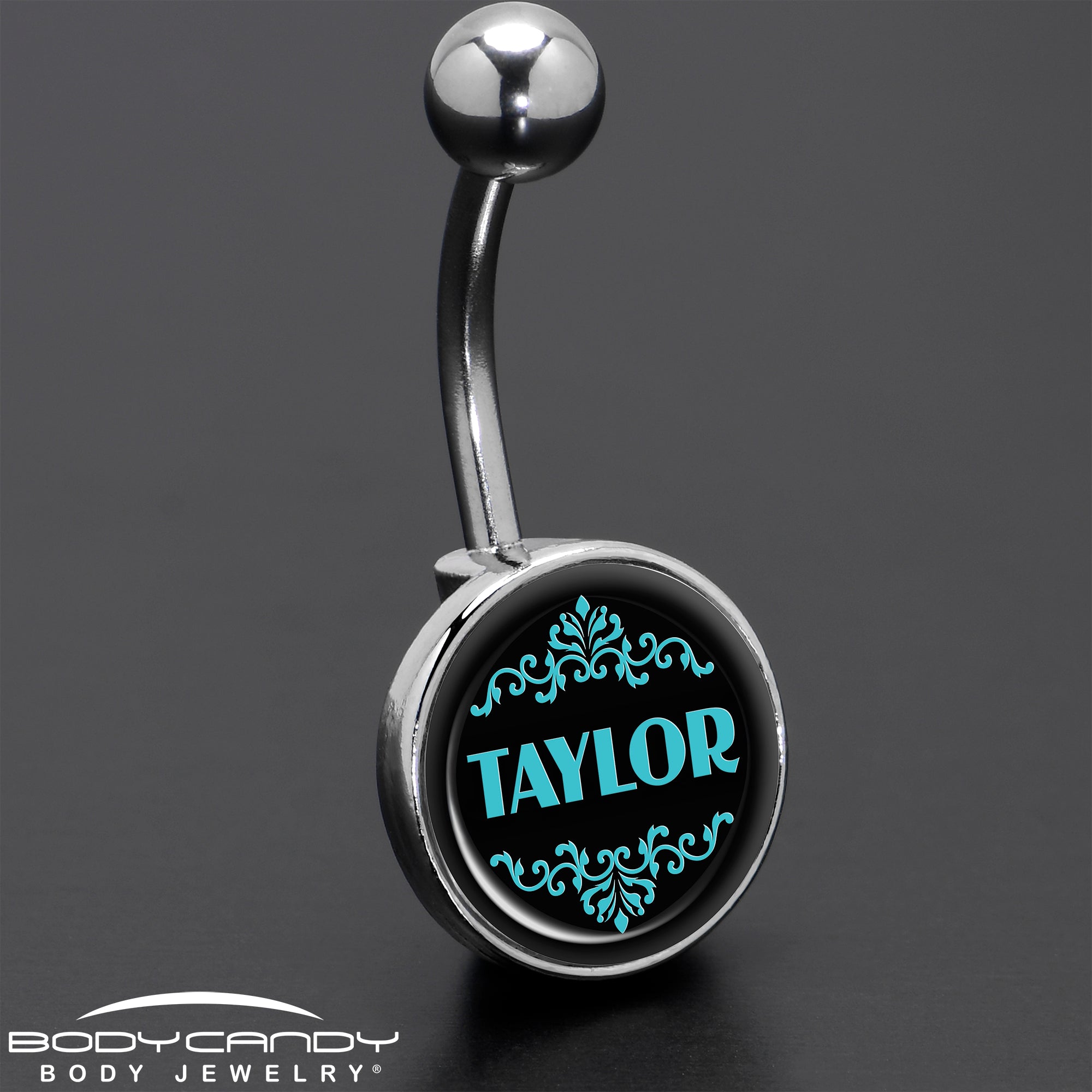 Custom Teal Personalized Name Belly Ring