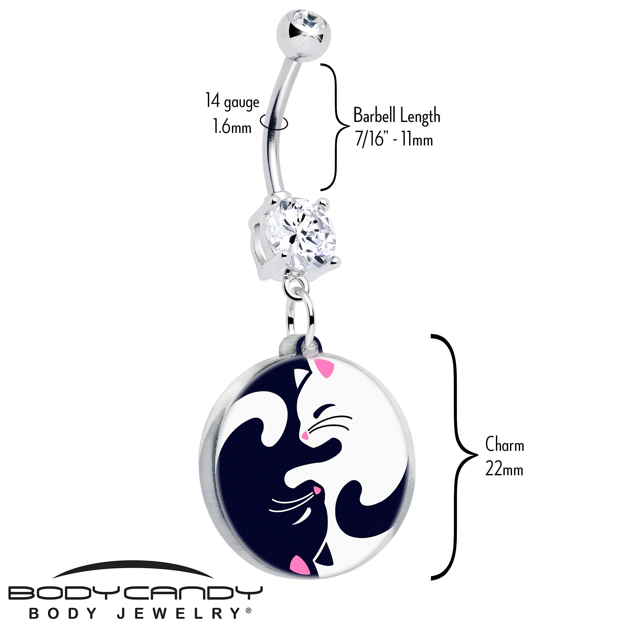 Ying Yang Cat Navel Piercing Jewelry
