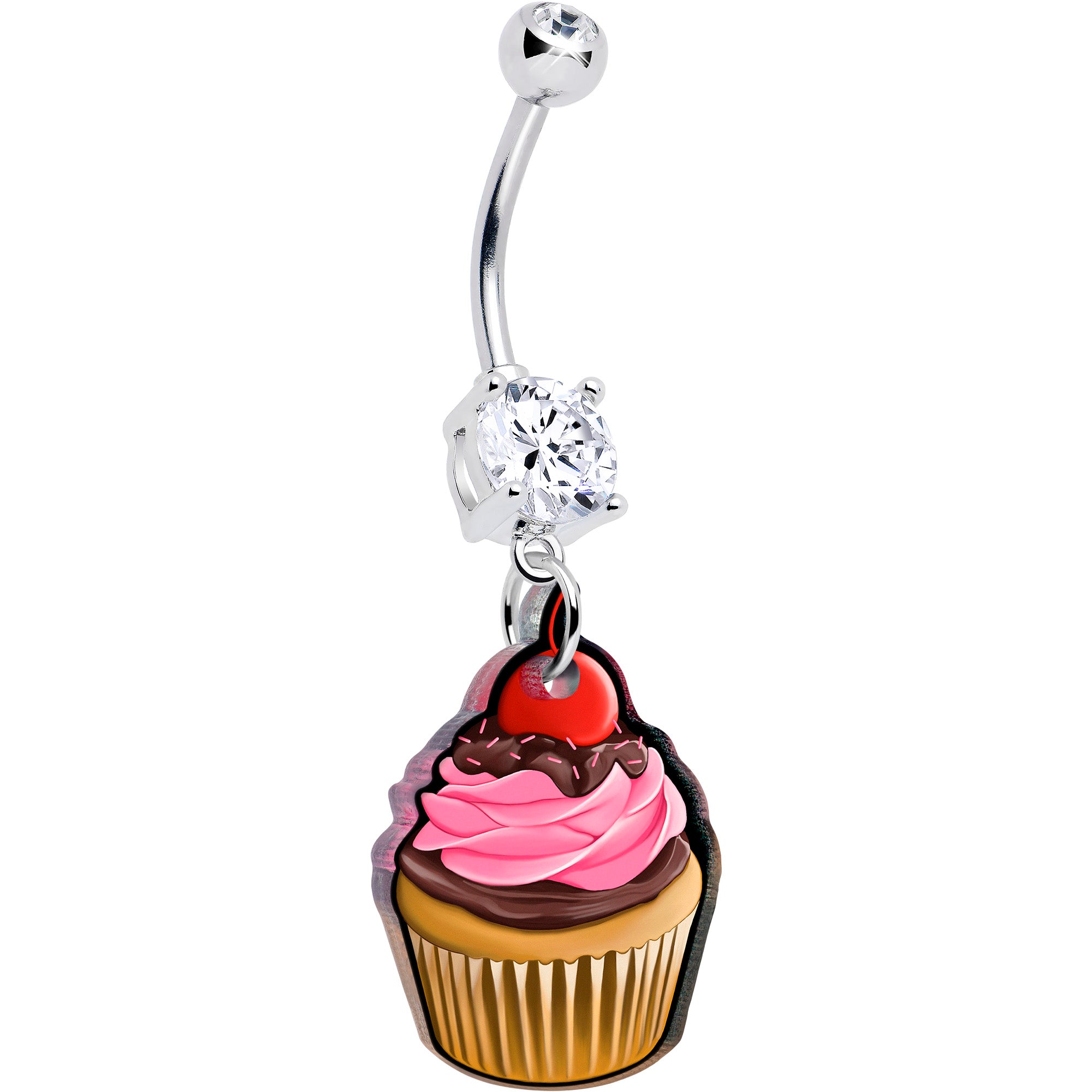 Double Gem Belly Ring Valentine Cupcake Dangle Handmade by Onyx O
