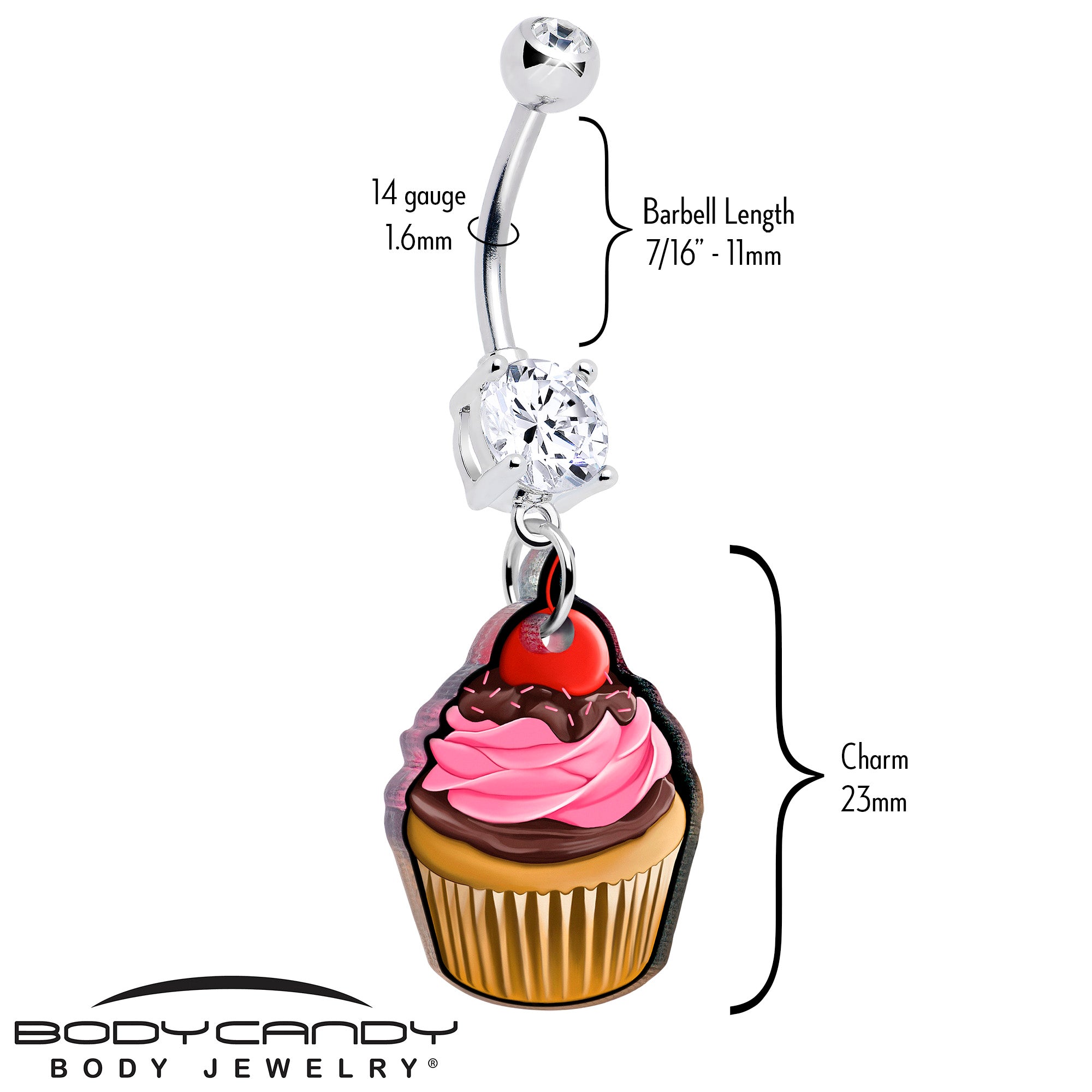 Valentine Cupcake Dangle Belly Ring Double Gem Body Jewelry