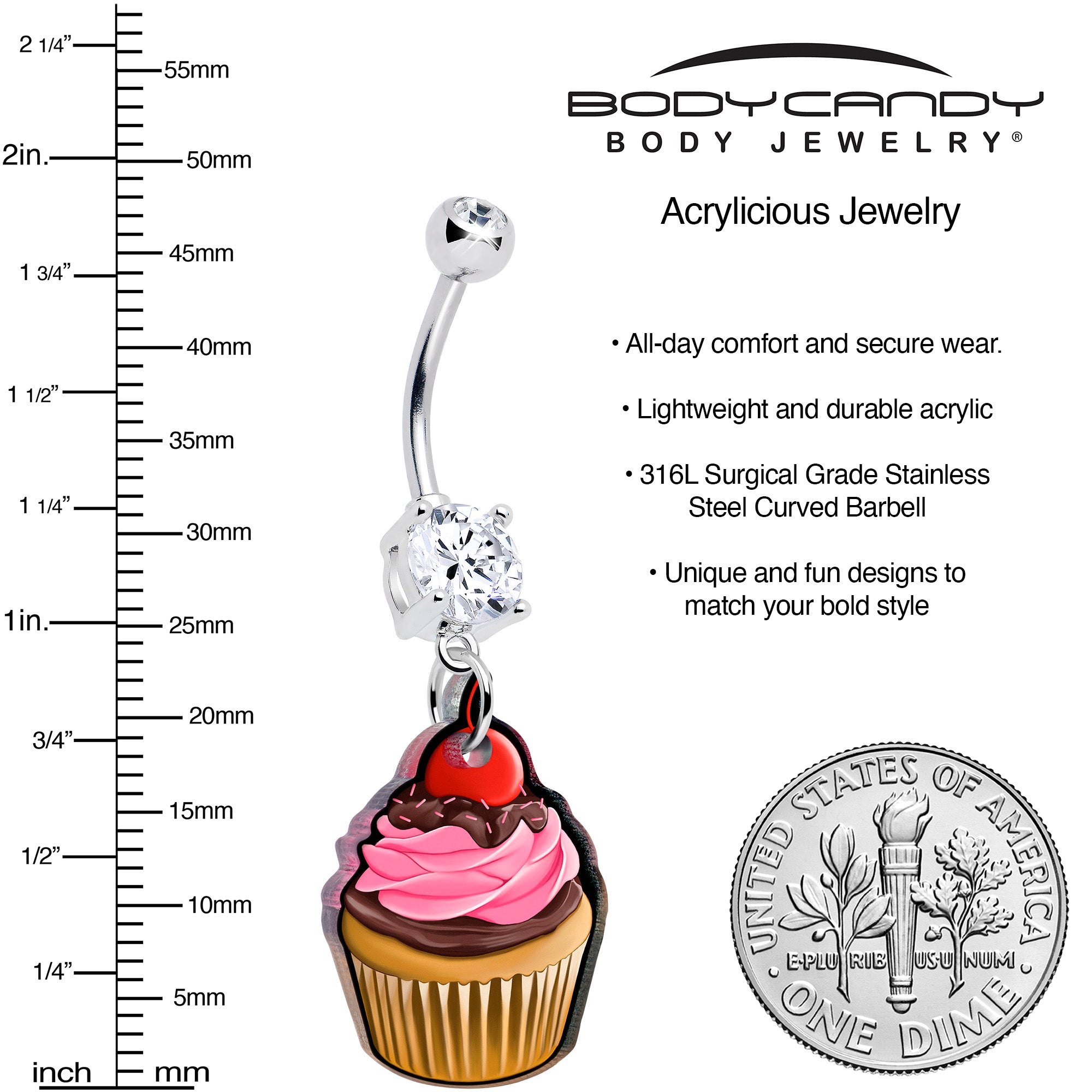 Onyx O Double Gem Valentine Belly Ring Cupcake Dangle Jewelry