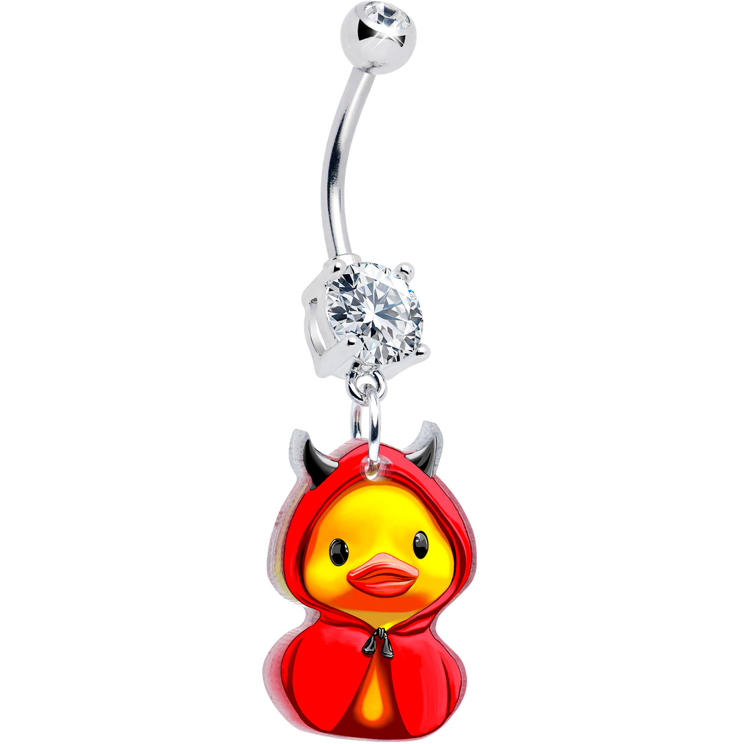 Clear gem devil duck dangle belly ring