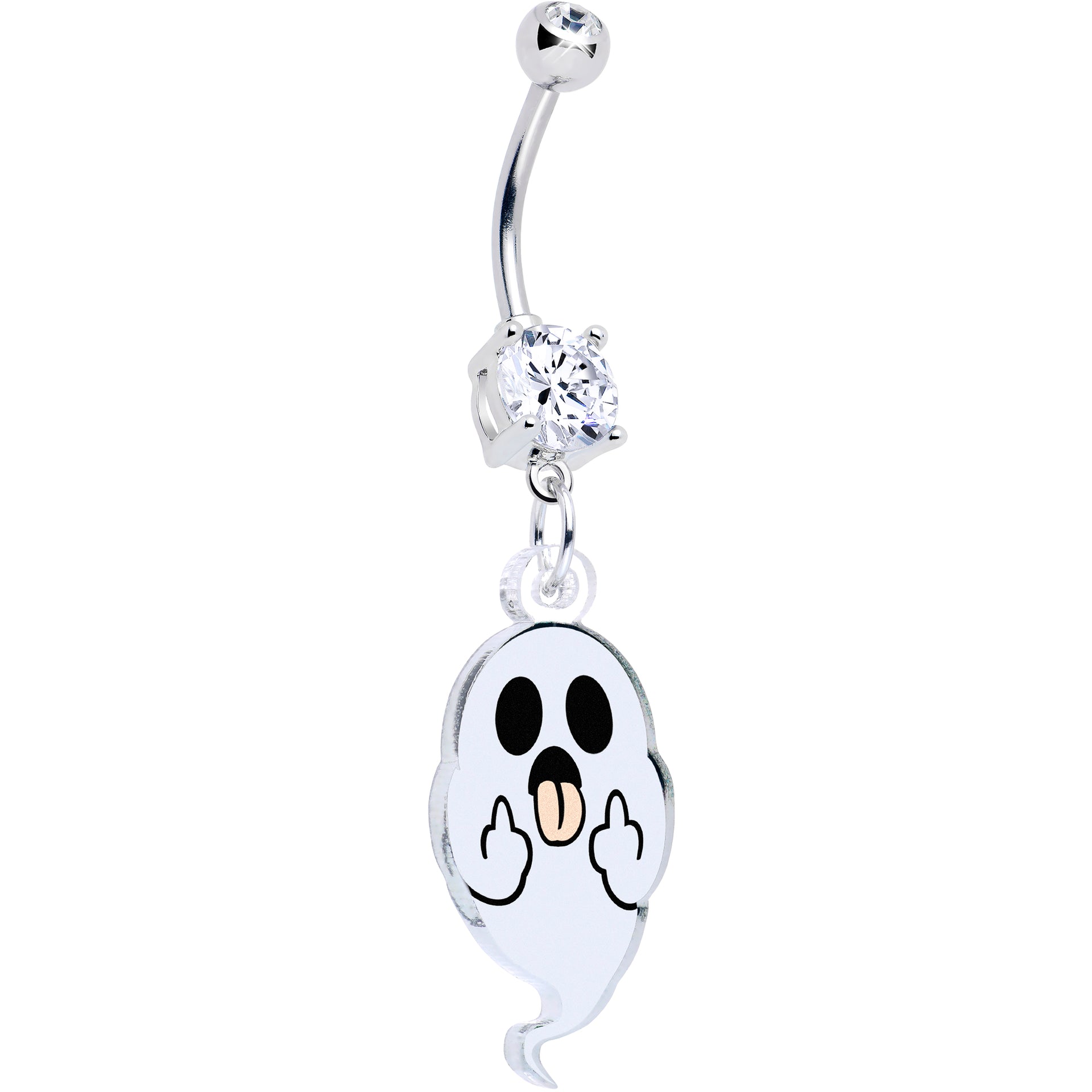 Acrylicious Sassy Spirit Middle Finger Ghost Dangle Belly Ring