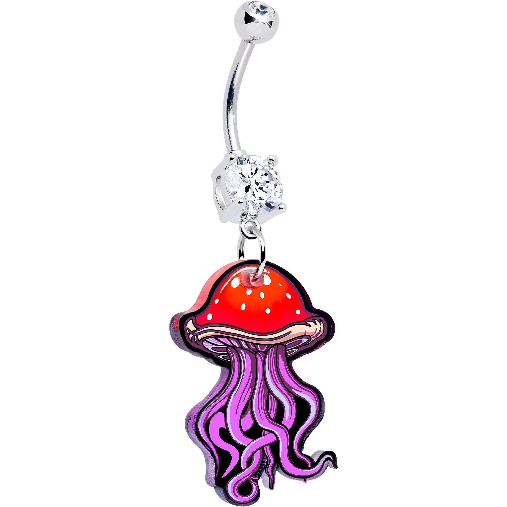 Double gem jellyfish dangle belly ring stainless steel