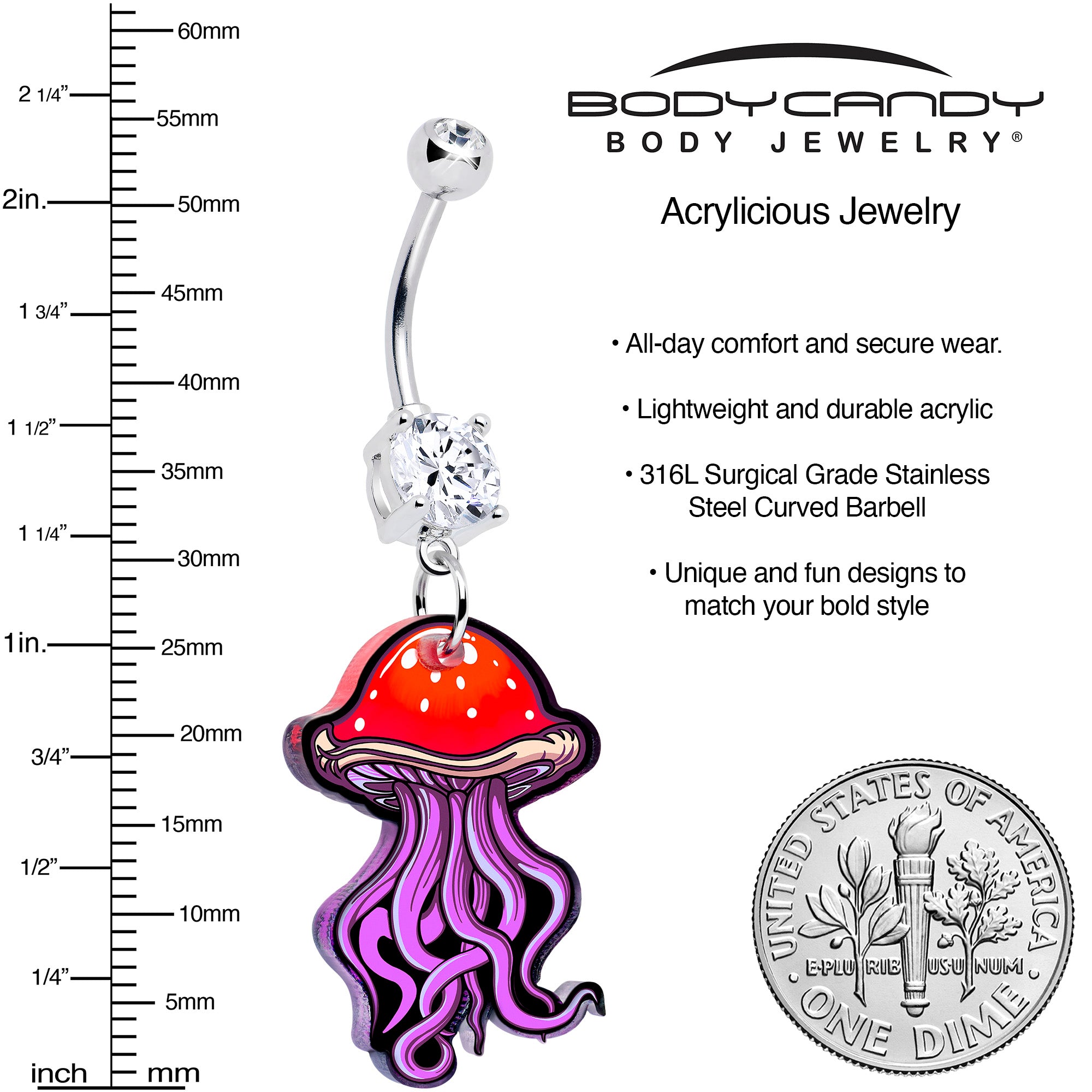 Stainless steel belly piercing jewelry with jellyfish charm