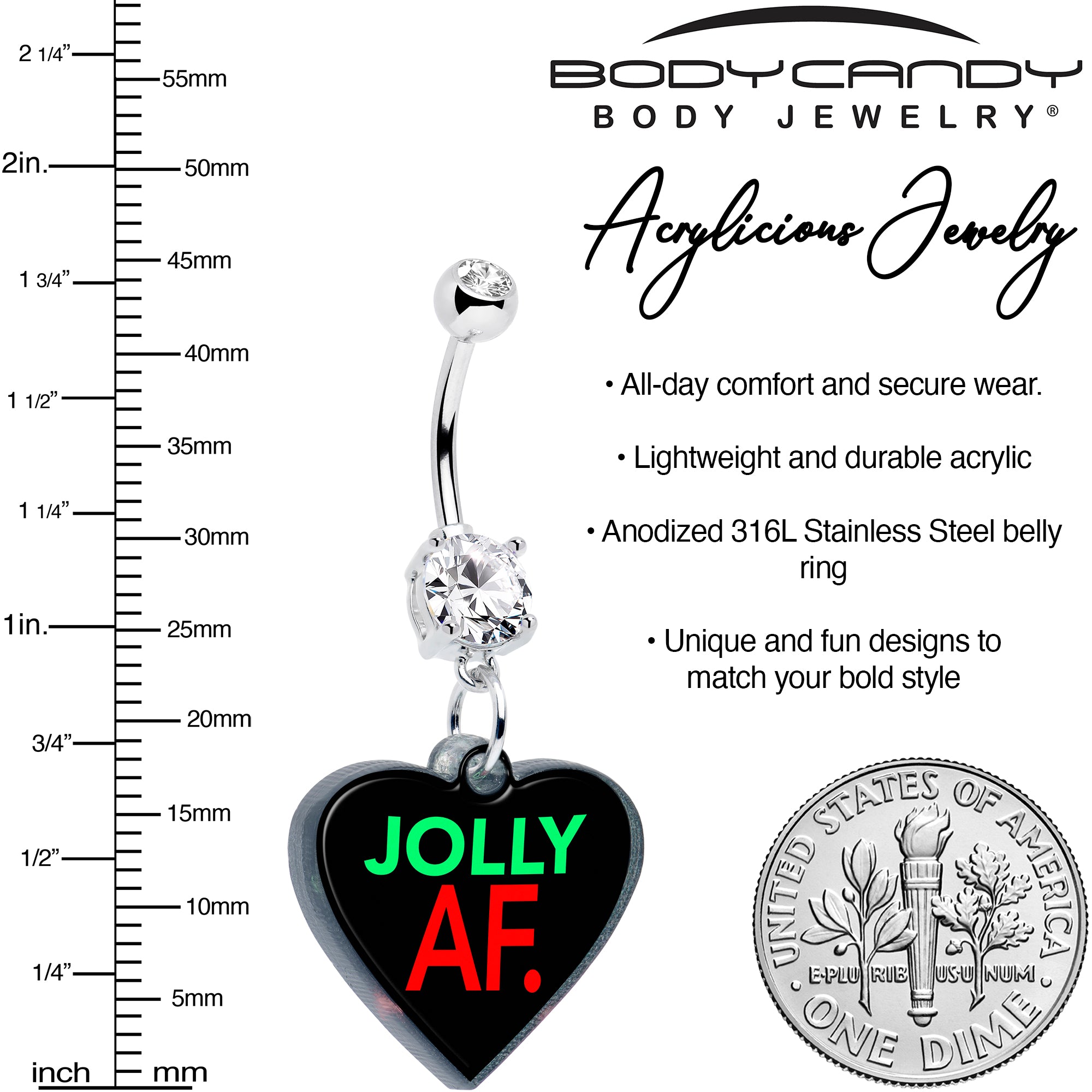 Clear double gem jolly AF heart navel ring