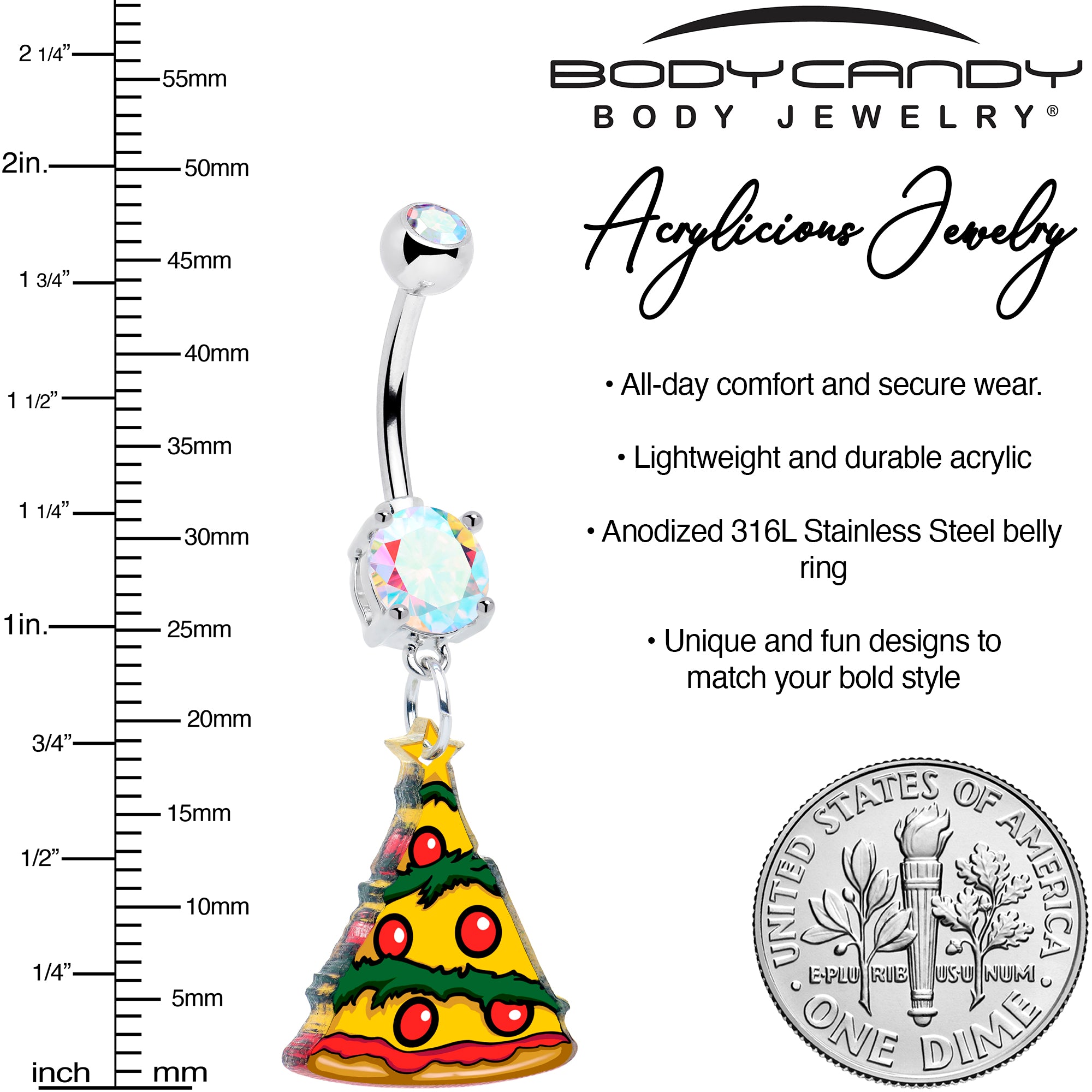 Holiday pizza Christmas tree belly button ring