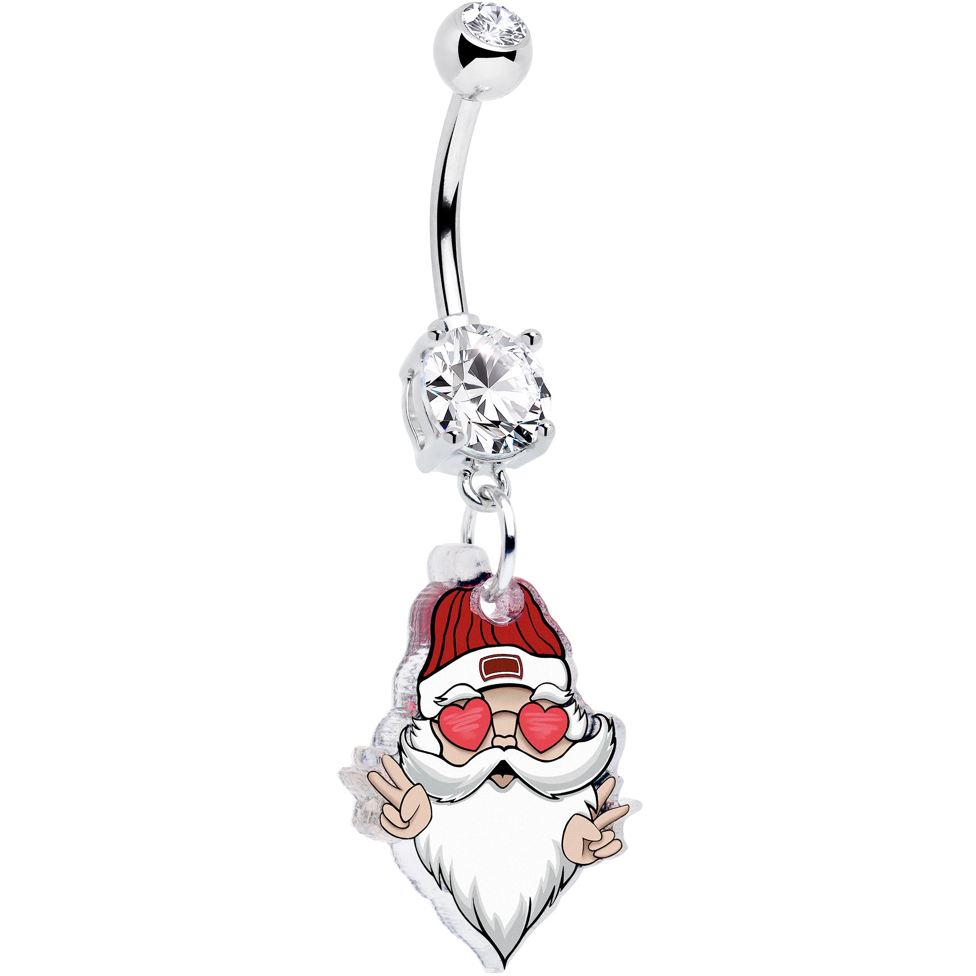 Clear double gem peace love Santa dangle Christmas belly ring